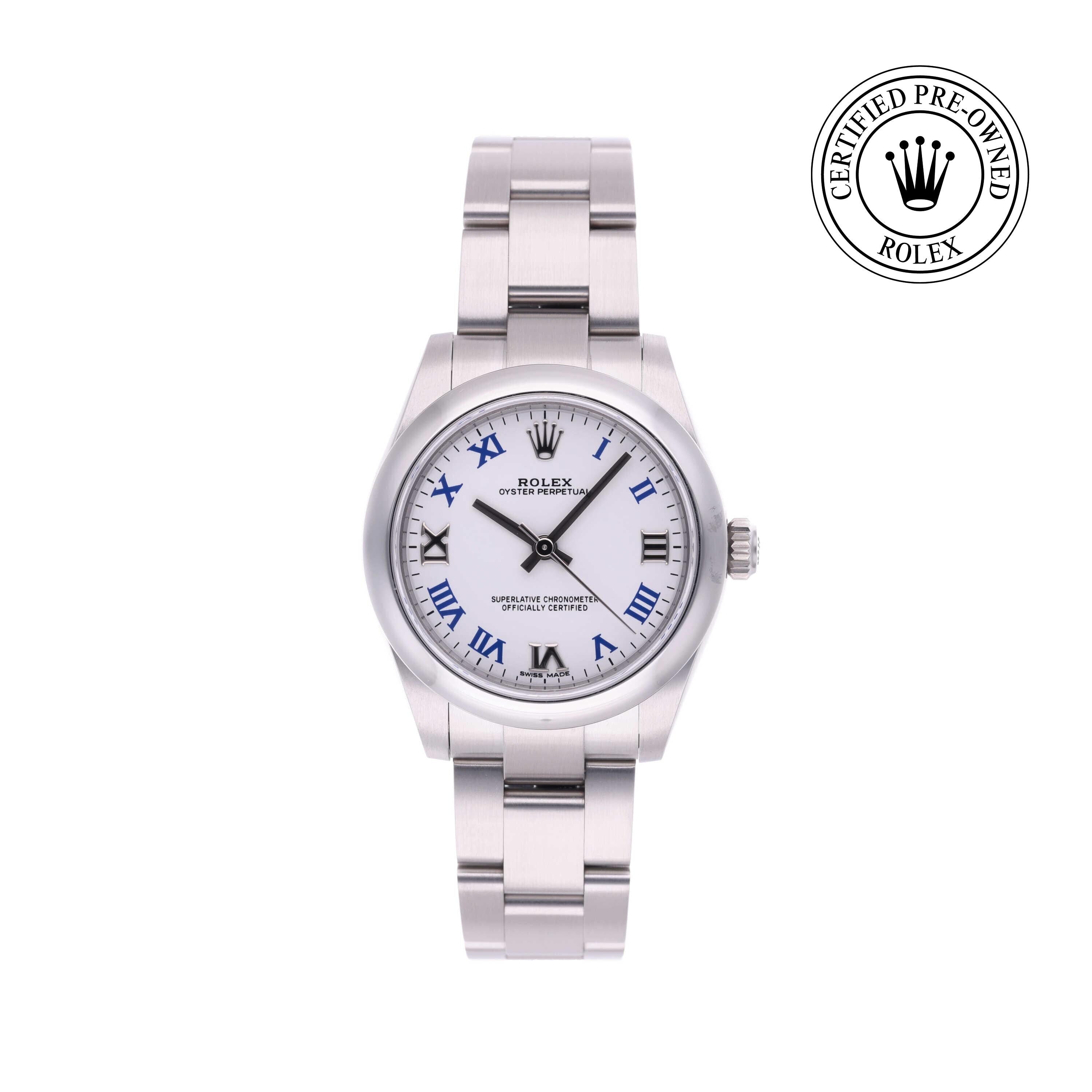Rolex Certified Pre-owned Oyster Perpetual M177200-0016 front on white background