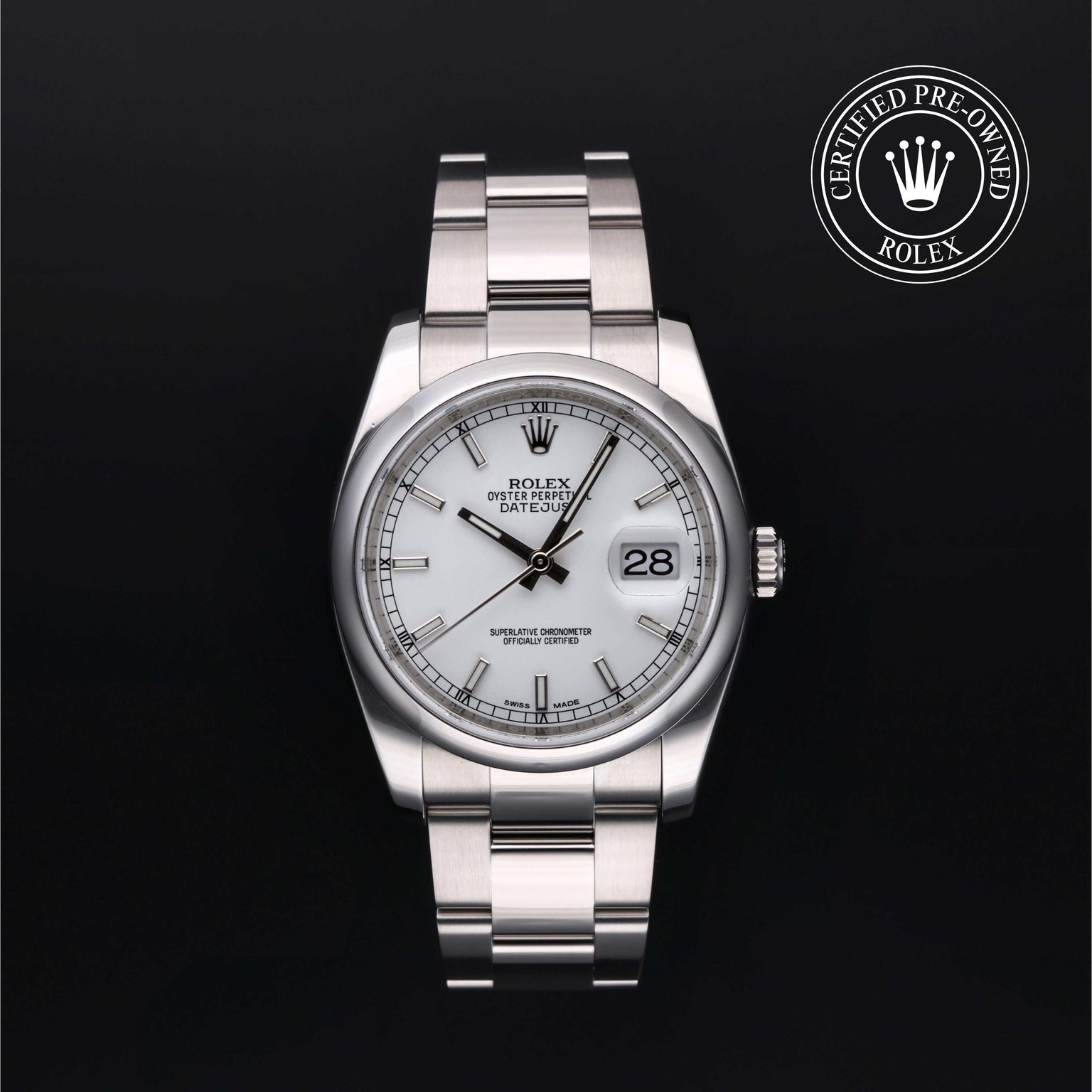 Rolex Certified Pre-owned Datejust M116200-0057 front on black background