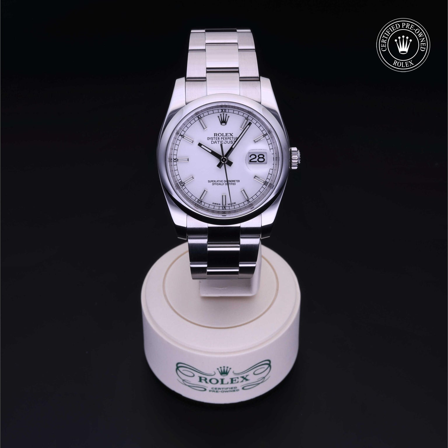 Rolex Certified Pre-owned Datejust M116200-0057 front on black background
