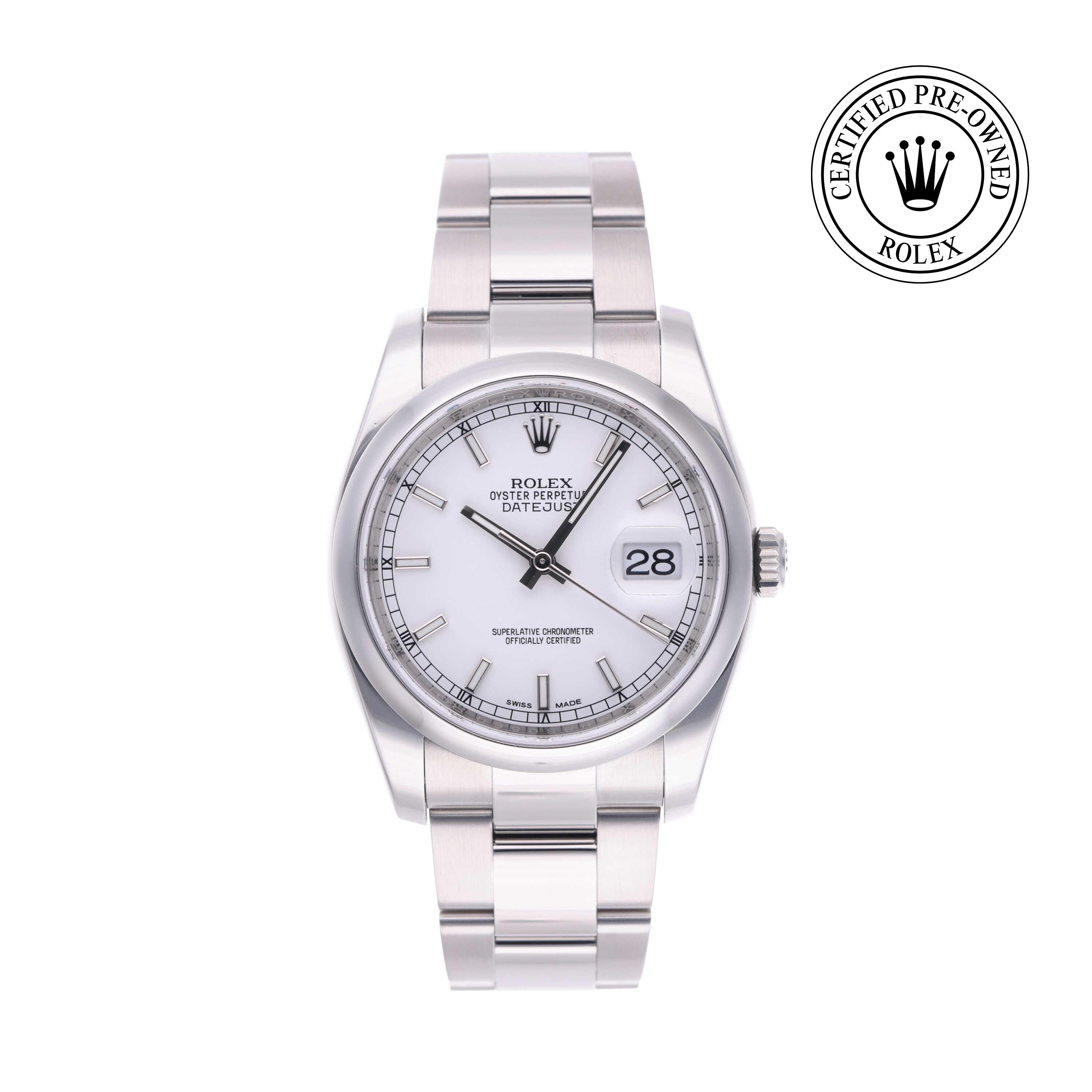 Rolex Certified Pre-owned Datejust M116200-0057 front on white background