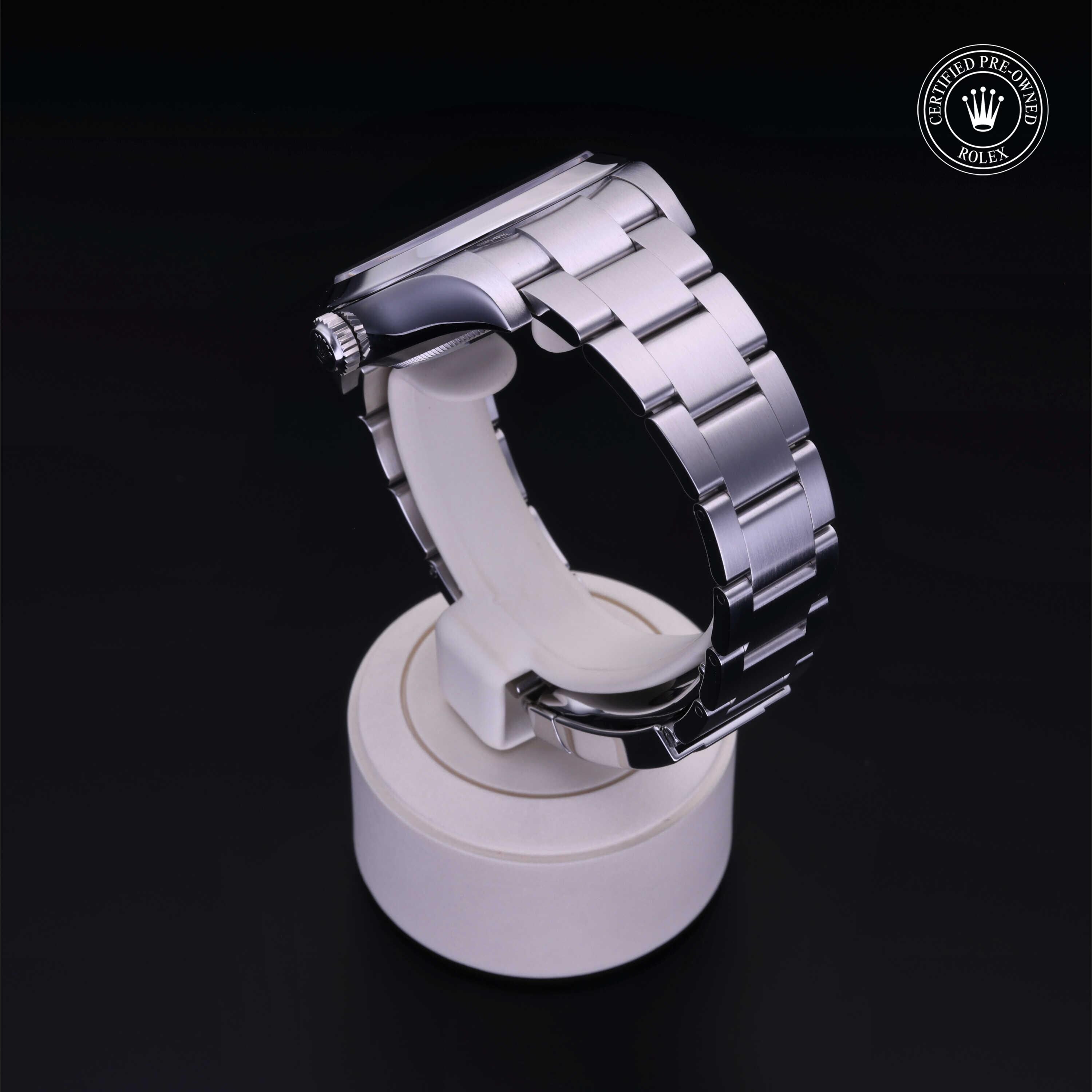 Rolex Certified Pre-owned Air-King M116900-0001 front on black background