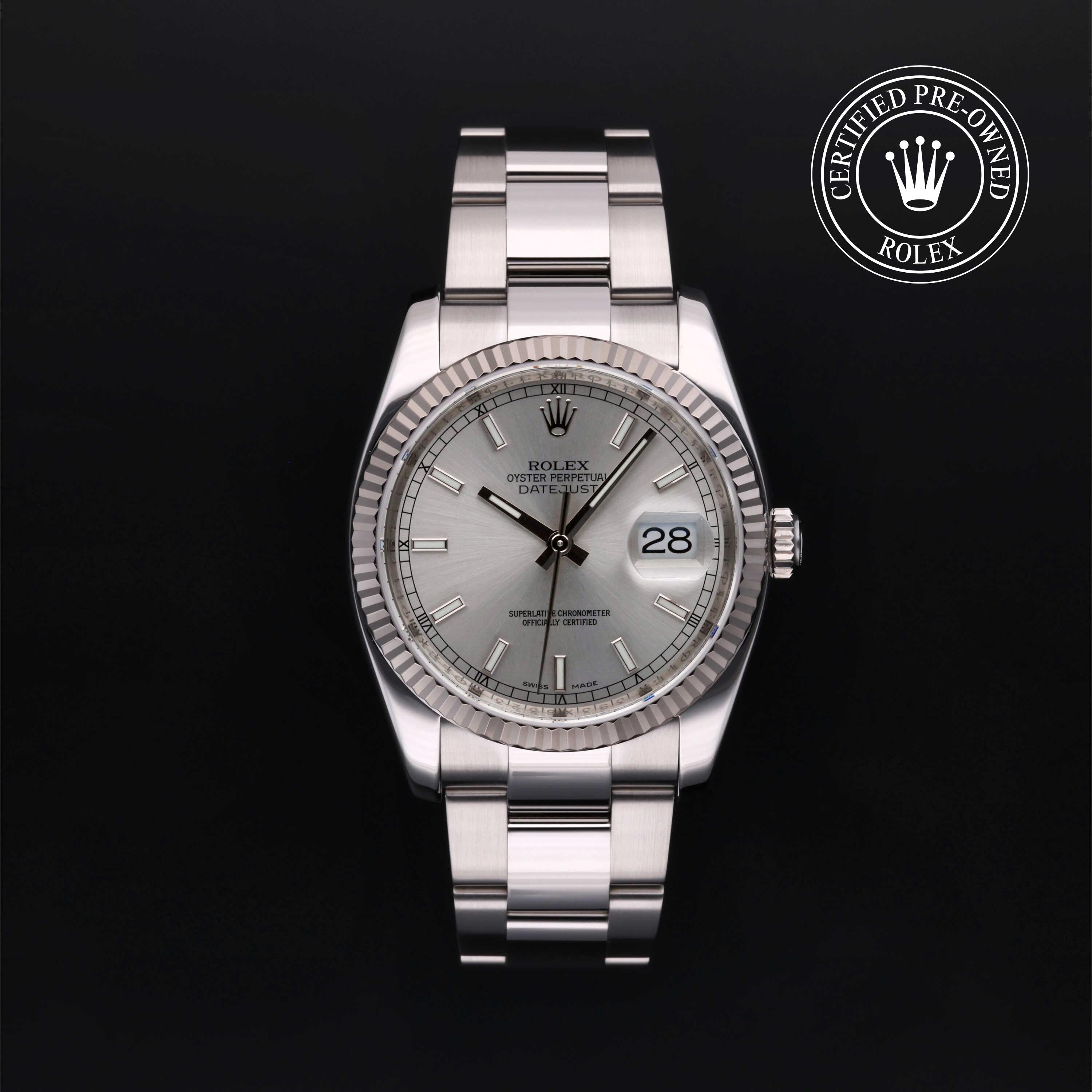 Rolex Certified Pre-owned Datejust M116234-0084 front on black background