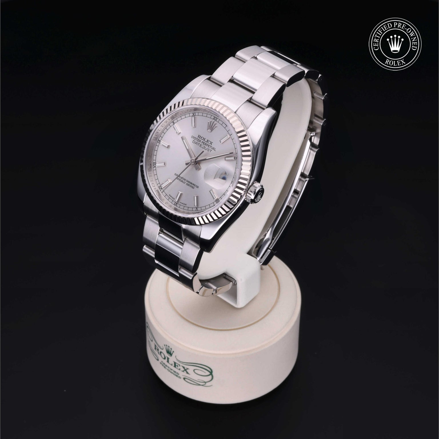 Rolex Certified Pre-owned Datejust M116234-0084 front on black background