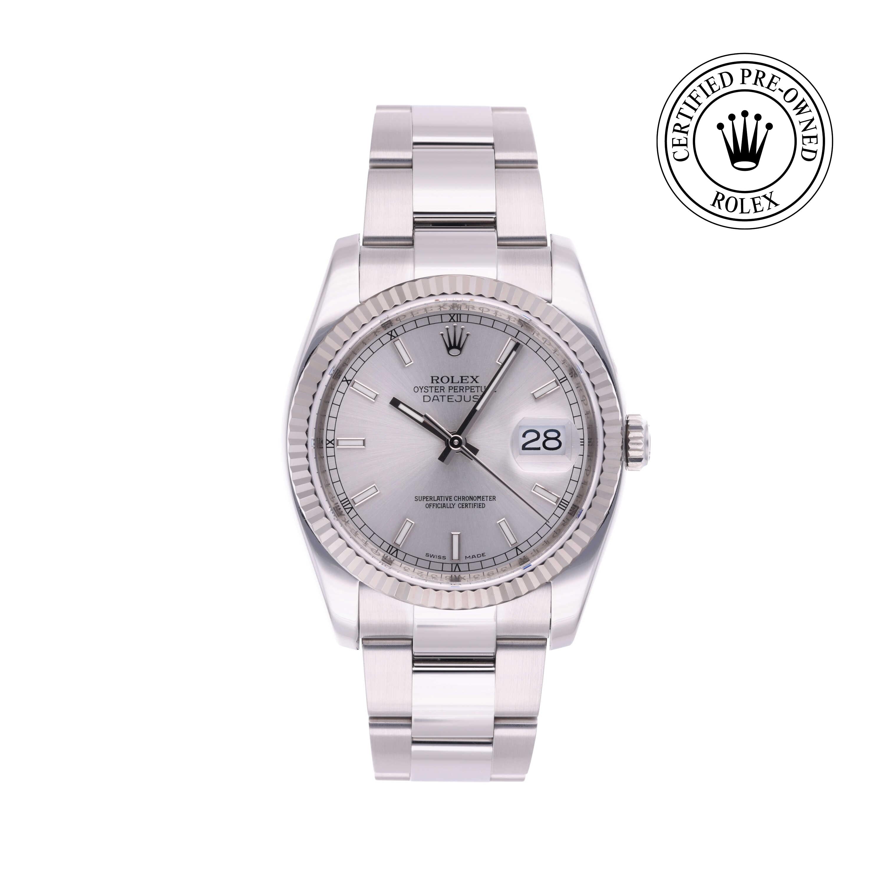 Rolex Certified Pre-owned Datejust M116234-0084 front on white background