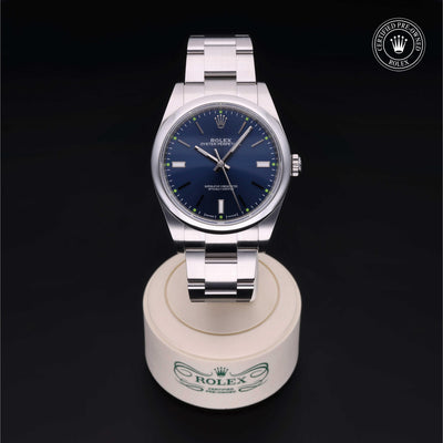 Rolex Certified Pre-owned Oyster Perpetual M114300-0003 front on black background