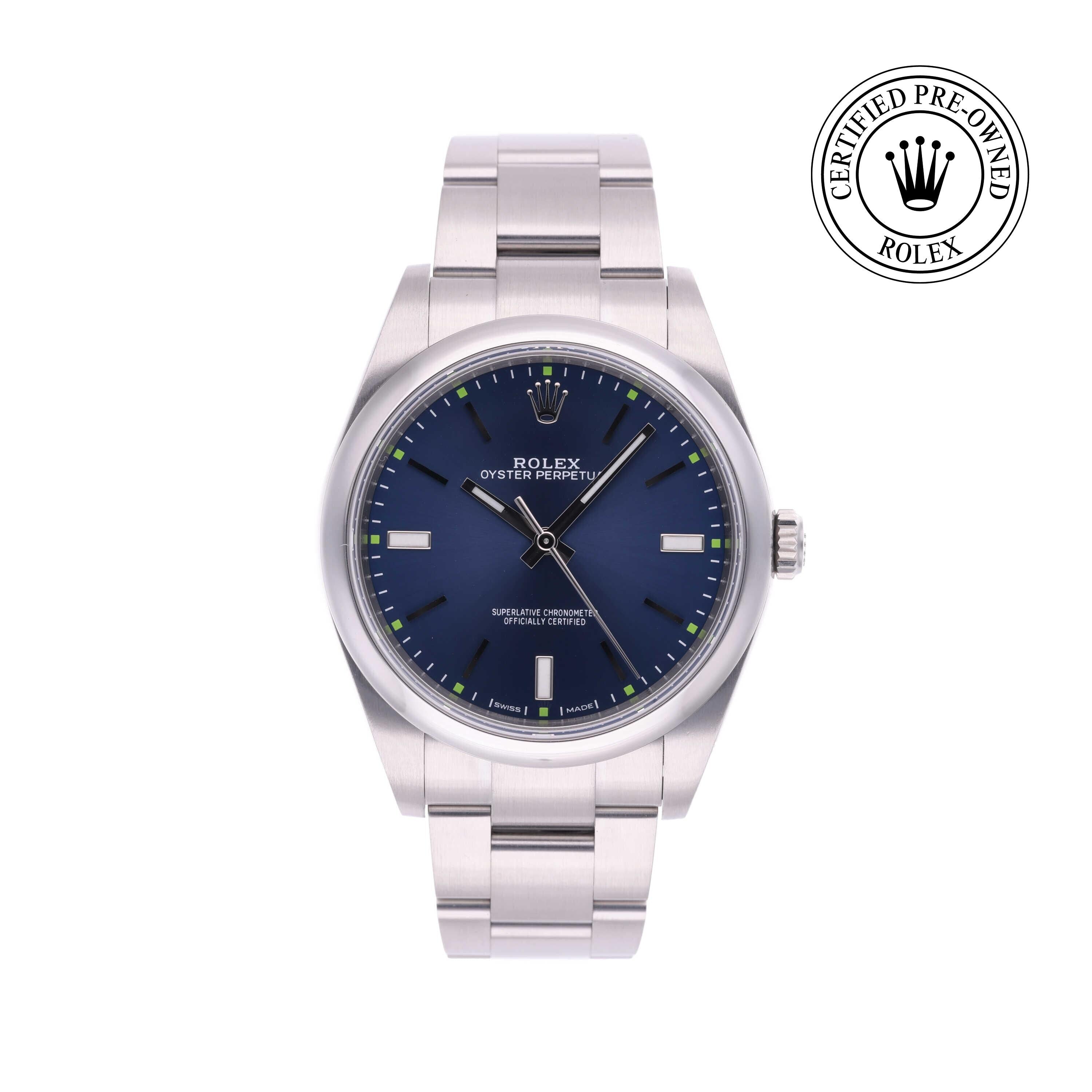Rolex Certified Pre-owned Oyster Perpetual M114300-0003 front on white background