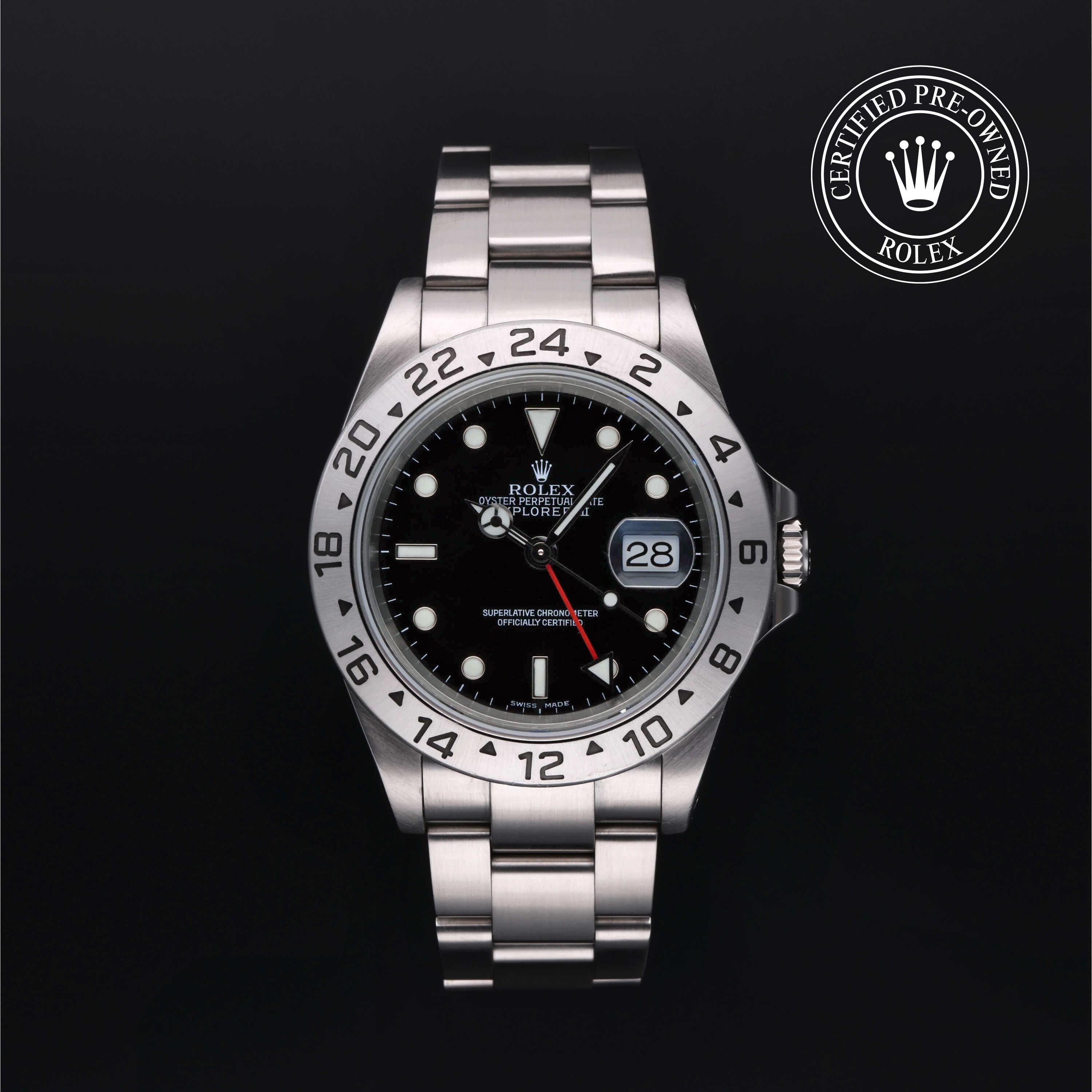 Rolex Certified Pre-owned Explorer M16570-0005 front on black background