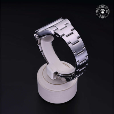 Rolex Certified Pre-owned Oyster Perpetual M114300-0001 front on black background