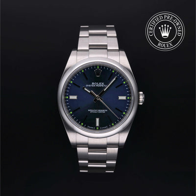 Rolex Certified Pre-owned Oyster Perpetual M114300-0003 front on black background