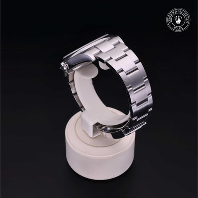 Rolex Certified Pre-owned Oyster Perpetual M114300-0003 front on black background