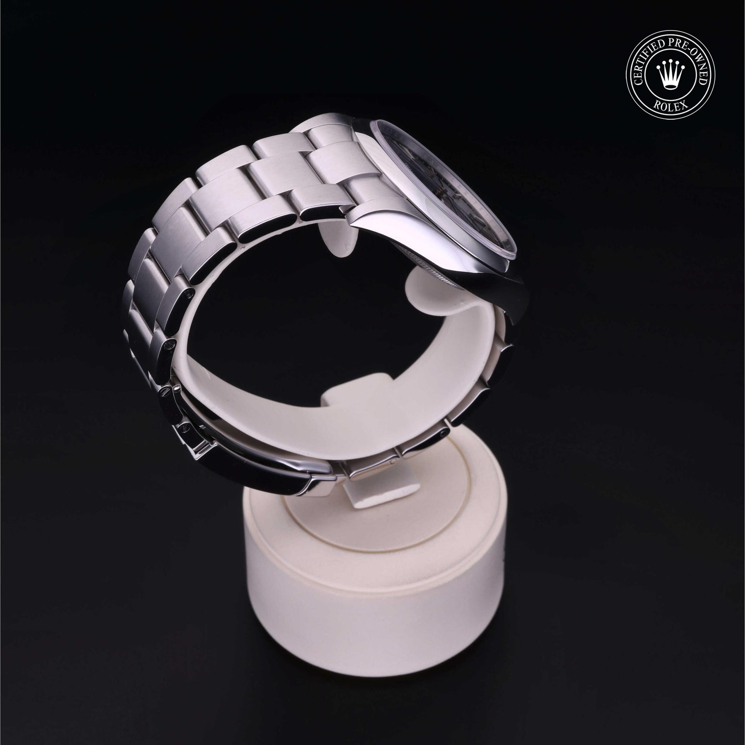 Rolex Certified Pre-owned Oyster Perpetual M114300-0003 front on black background