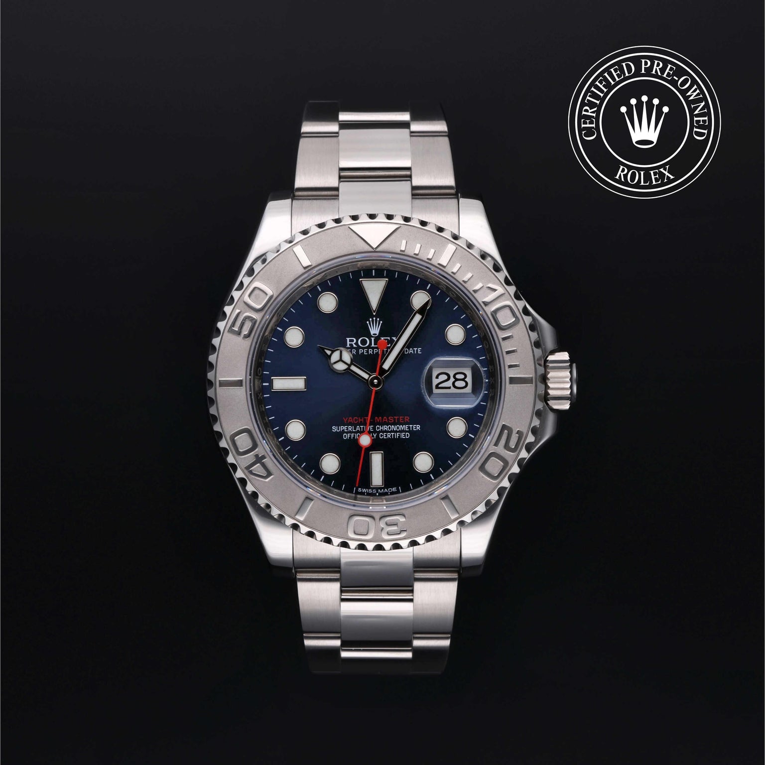 Rolex Certified Pre-owned Yacht-Master M116622-0001 front on black background