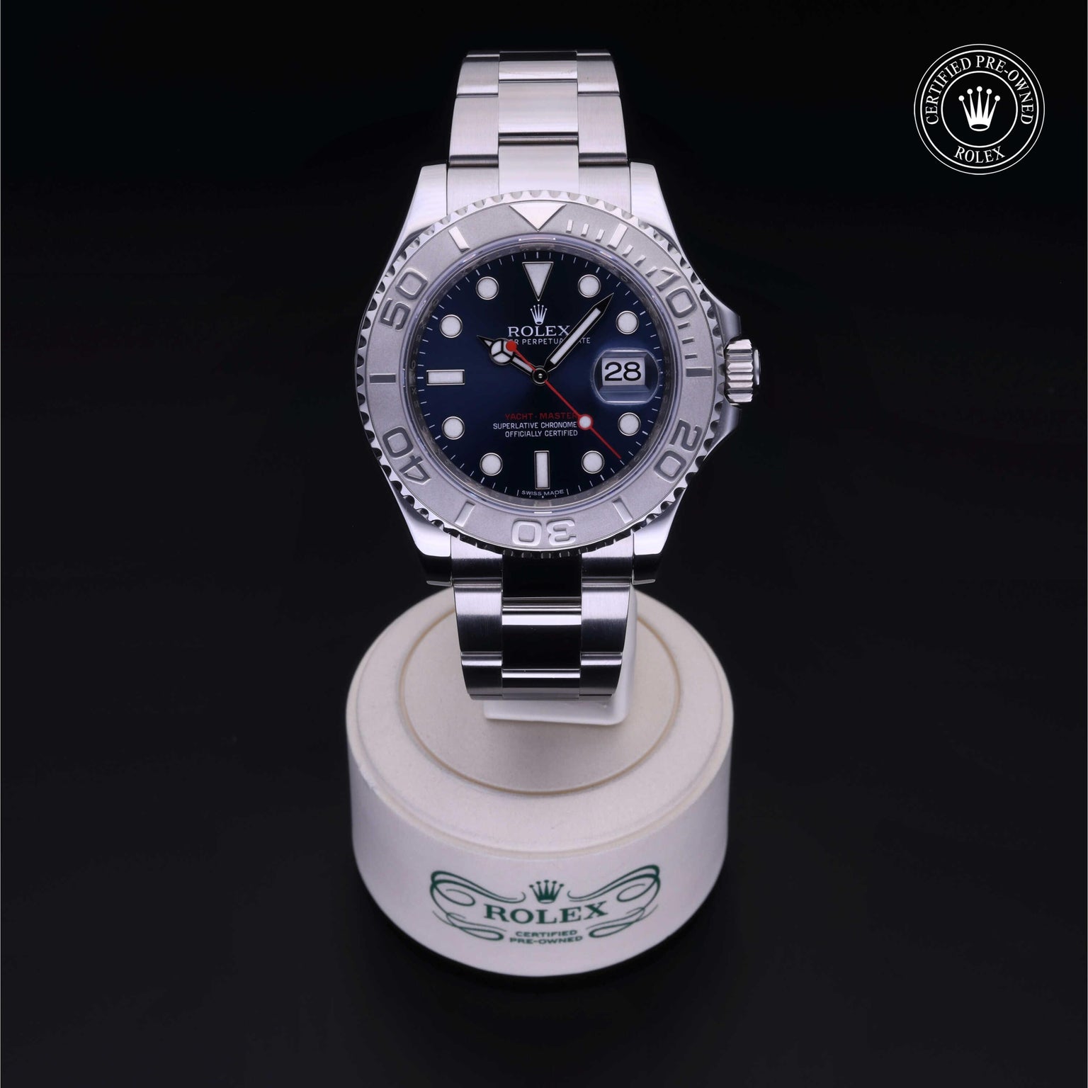 Rolex Certified Pre-owned Yacht-Master M116622-0001 front on black background