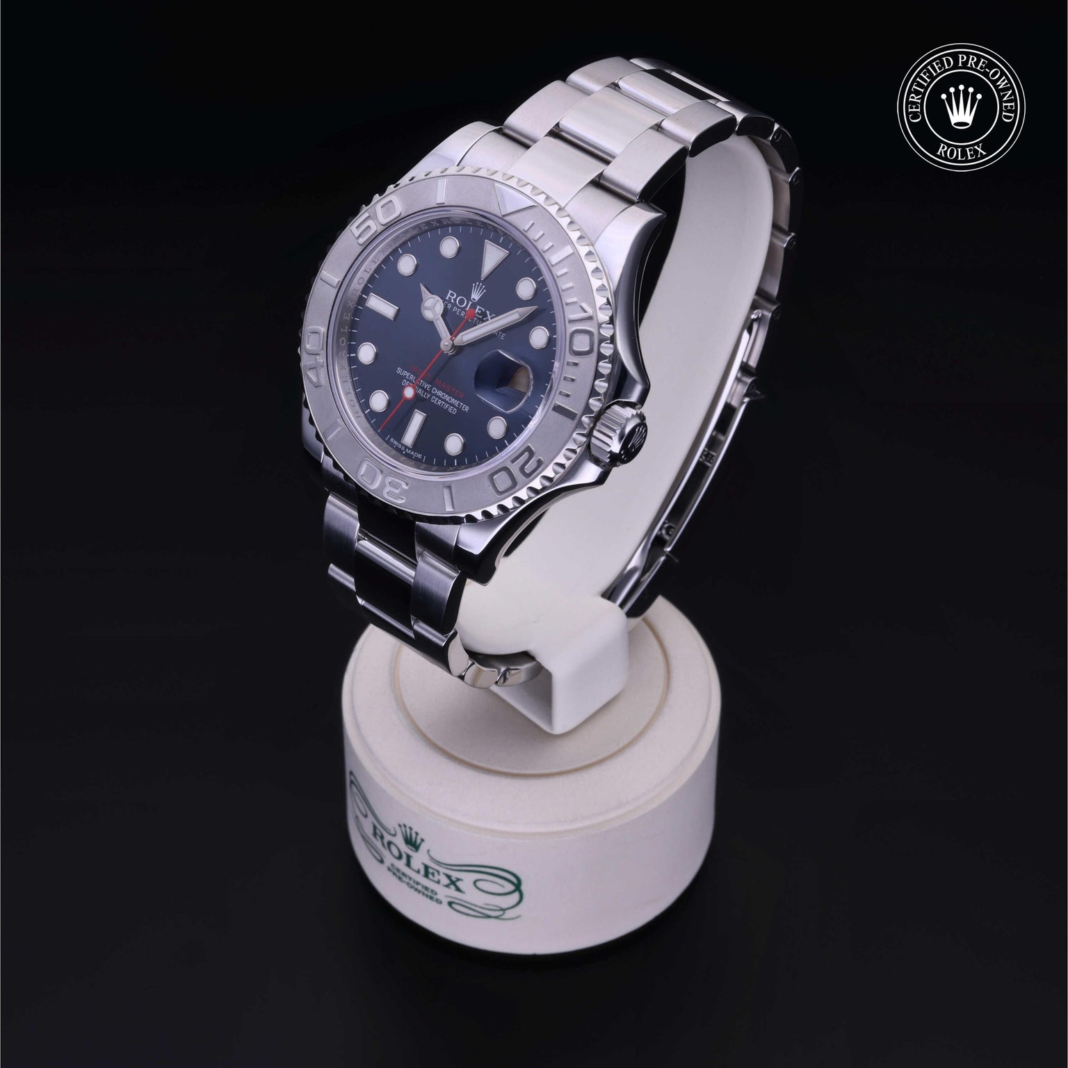 Rolex Certified Pre-owned Yacht-Master M116622-0001 front on black background