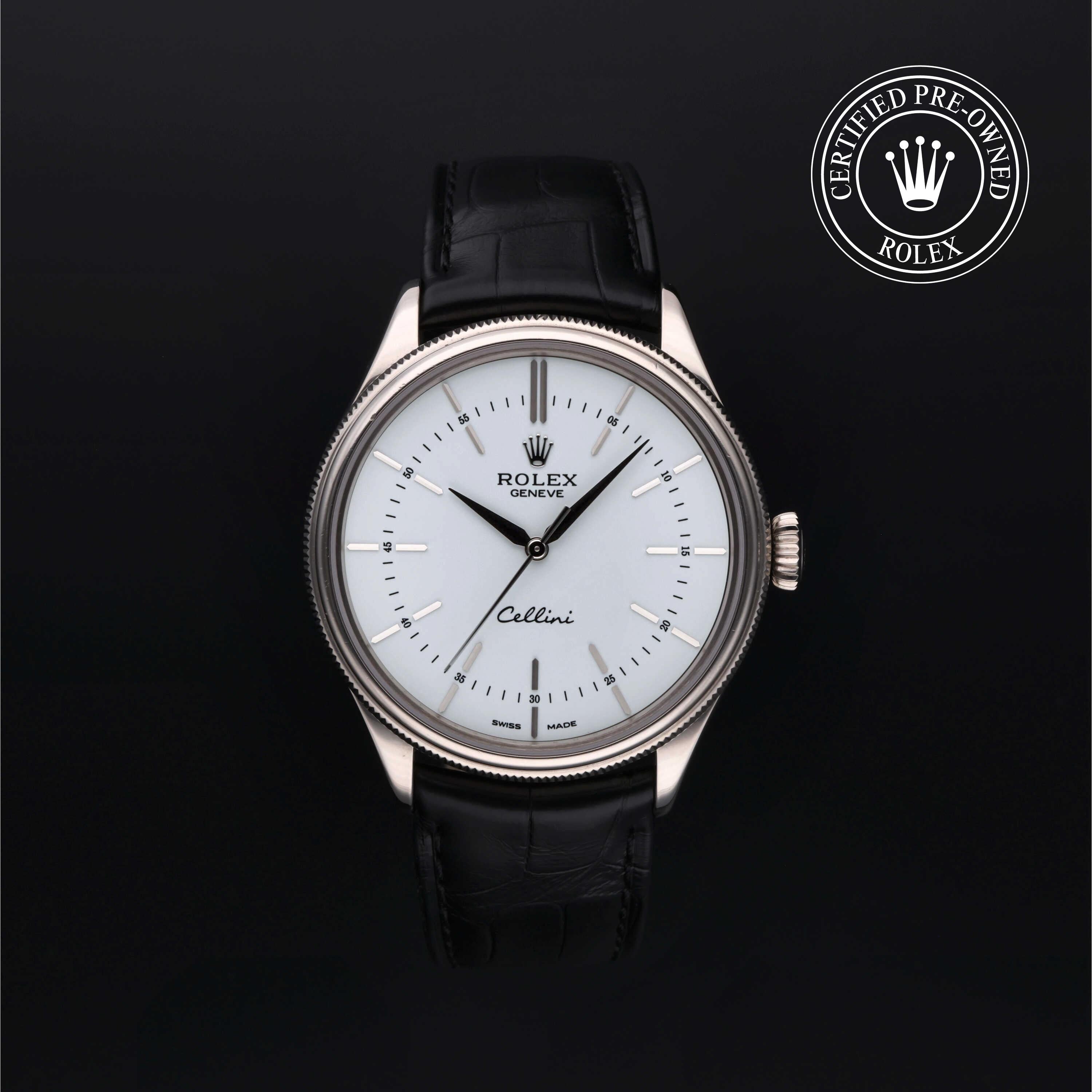 Rolex Certified Pre-owned Cellini M50509-0015 front on black background