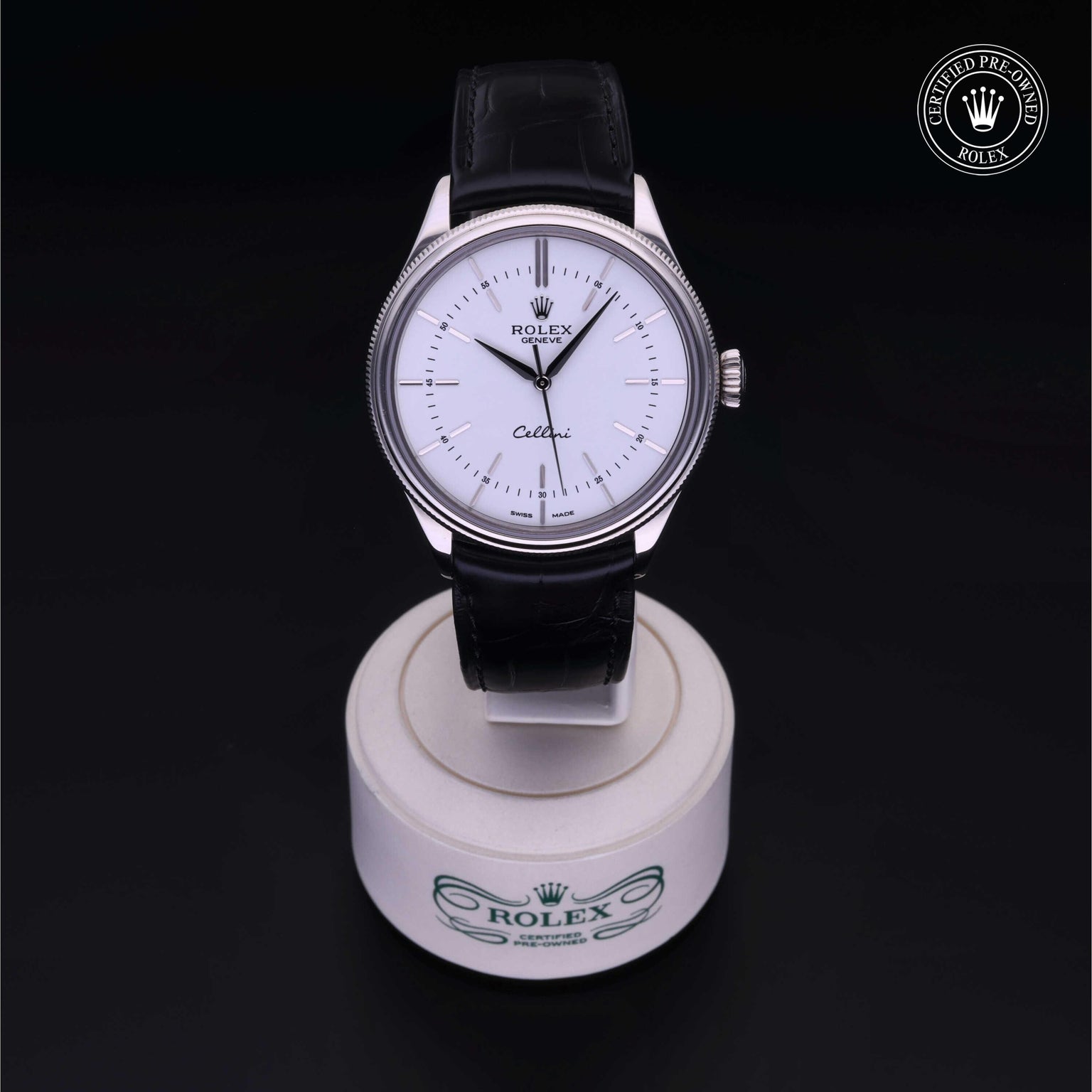 Rolex Certified Pre-owned Cellini M50509-0015 front on black background