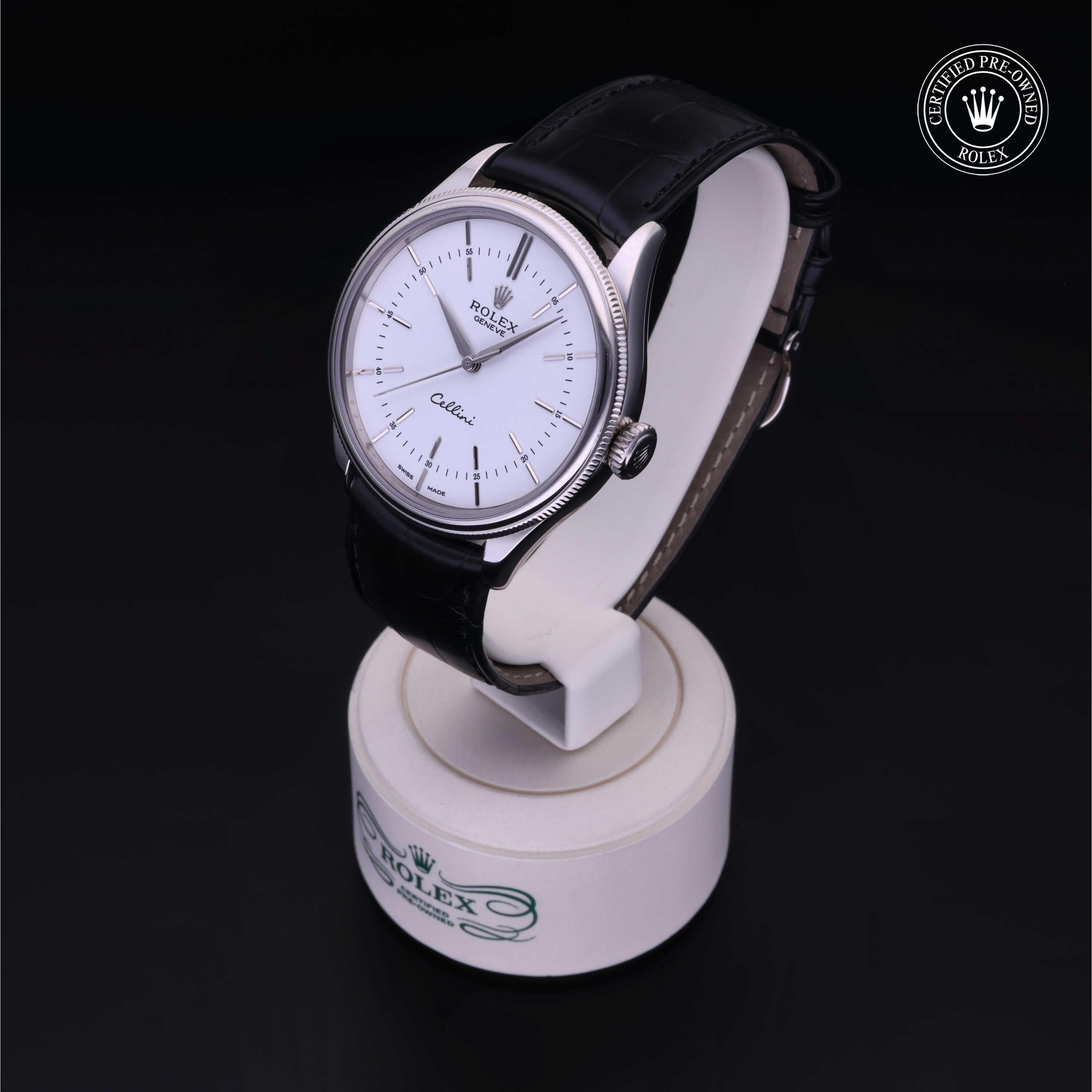 Rolex Certified Pre-owned Cellini M50509-0015 front on black background