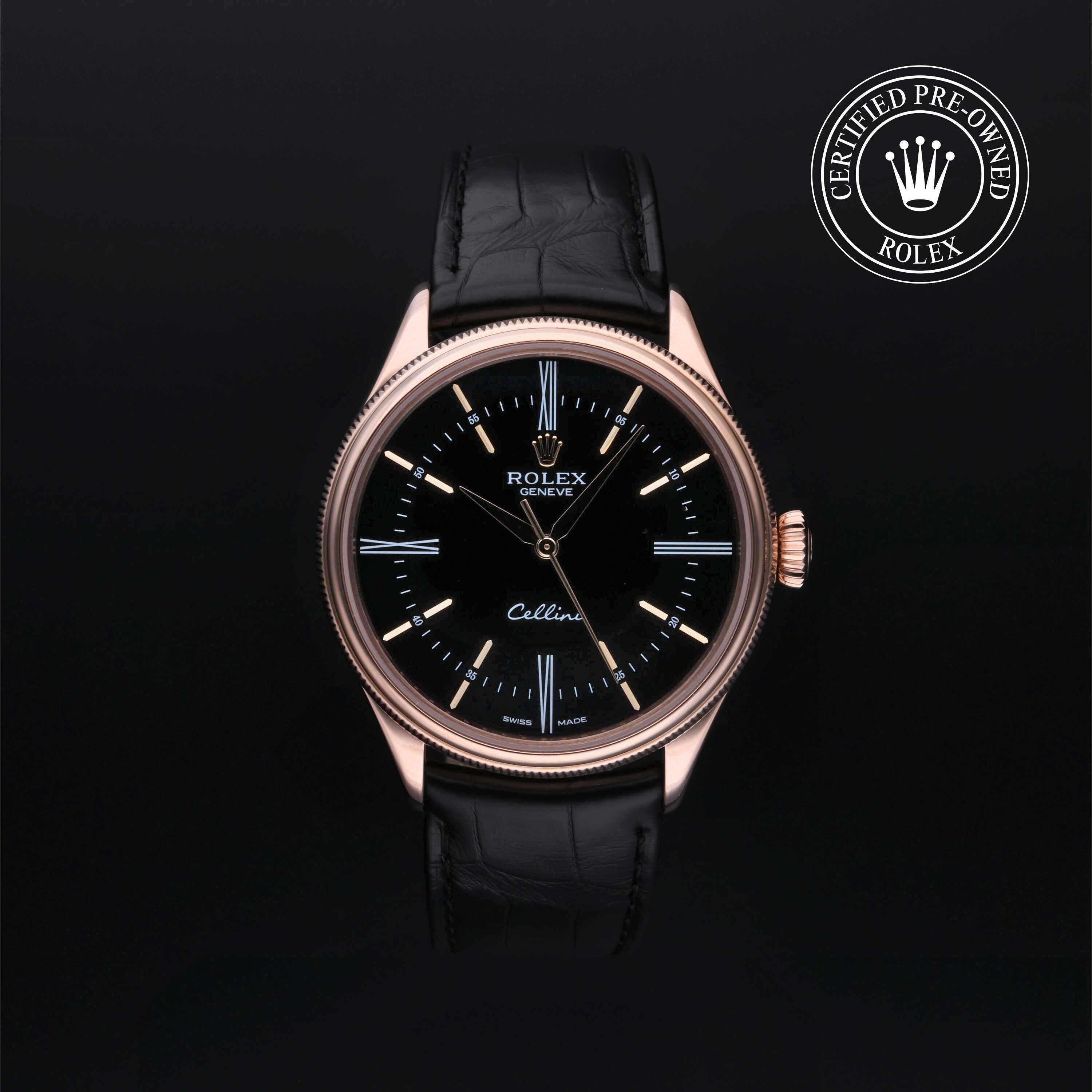 Rolex Certified Pre-owned Cellini M50505-0009 front on black background