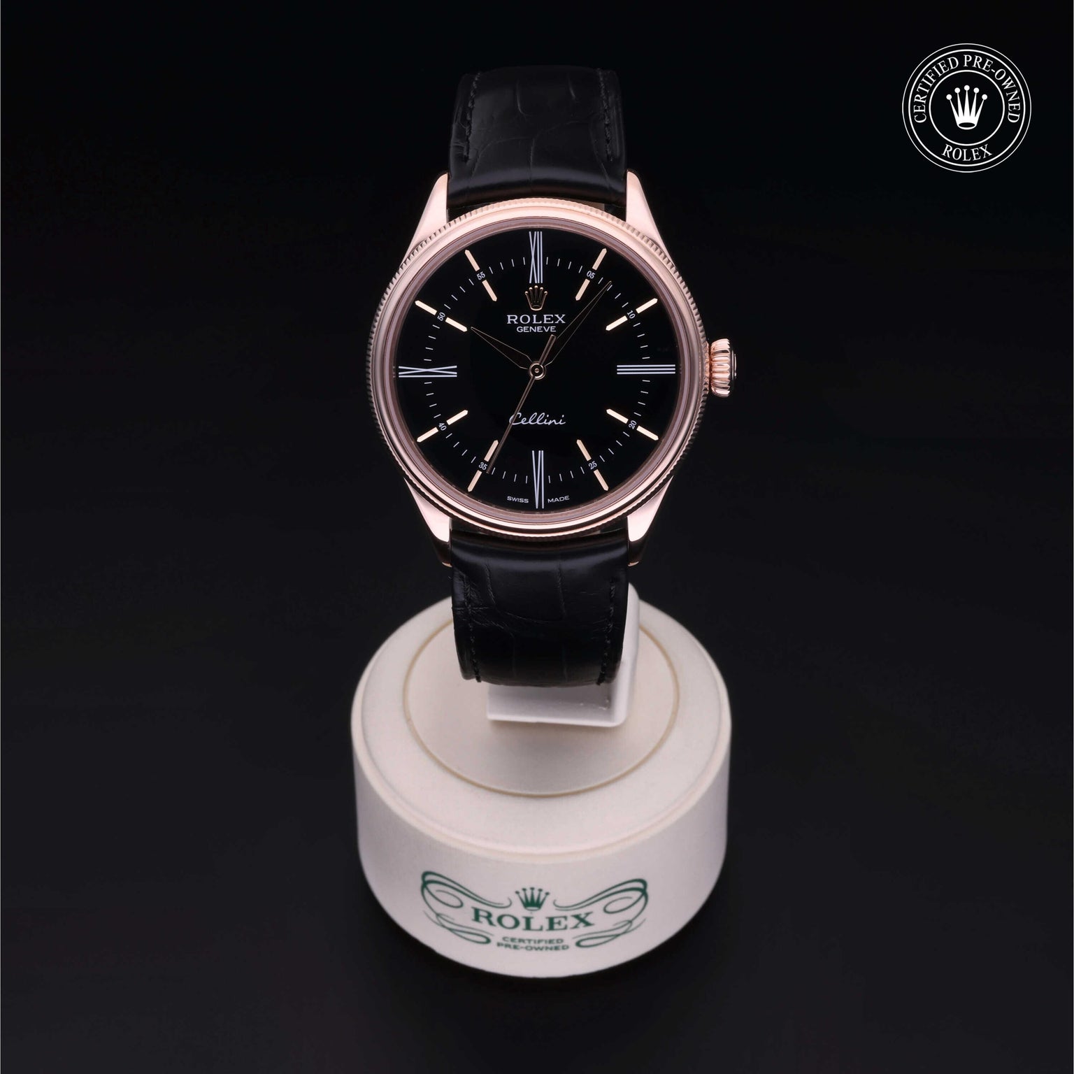 Rolex Certified Pre-owned Cellini M50505-0009 front on black background