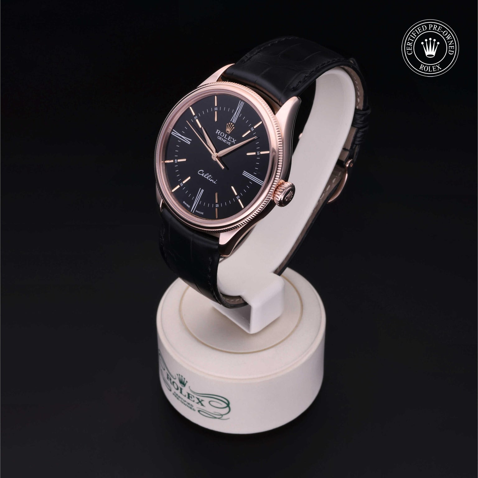 Rolex Certified Pre-owned Cellini M50505-0009 front on black background