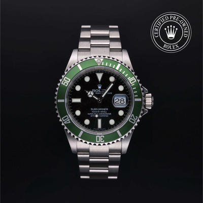 Rolex Certified Pre-owned Submariner M16610LV-0002 front on black background