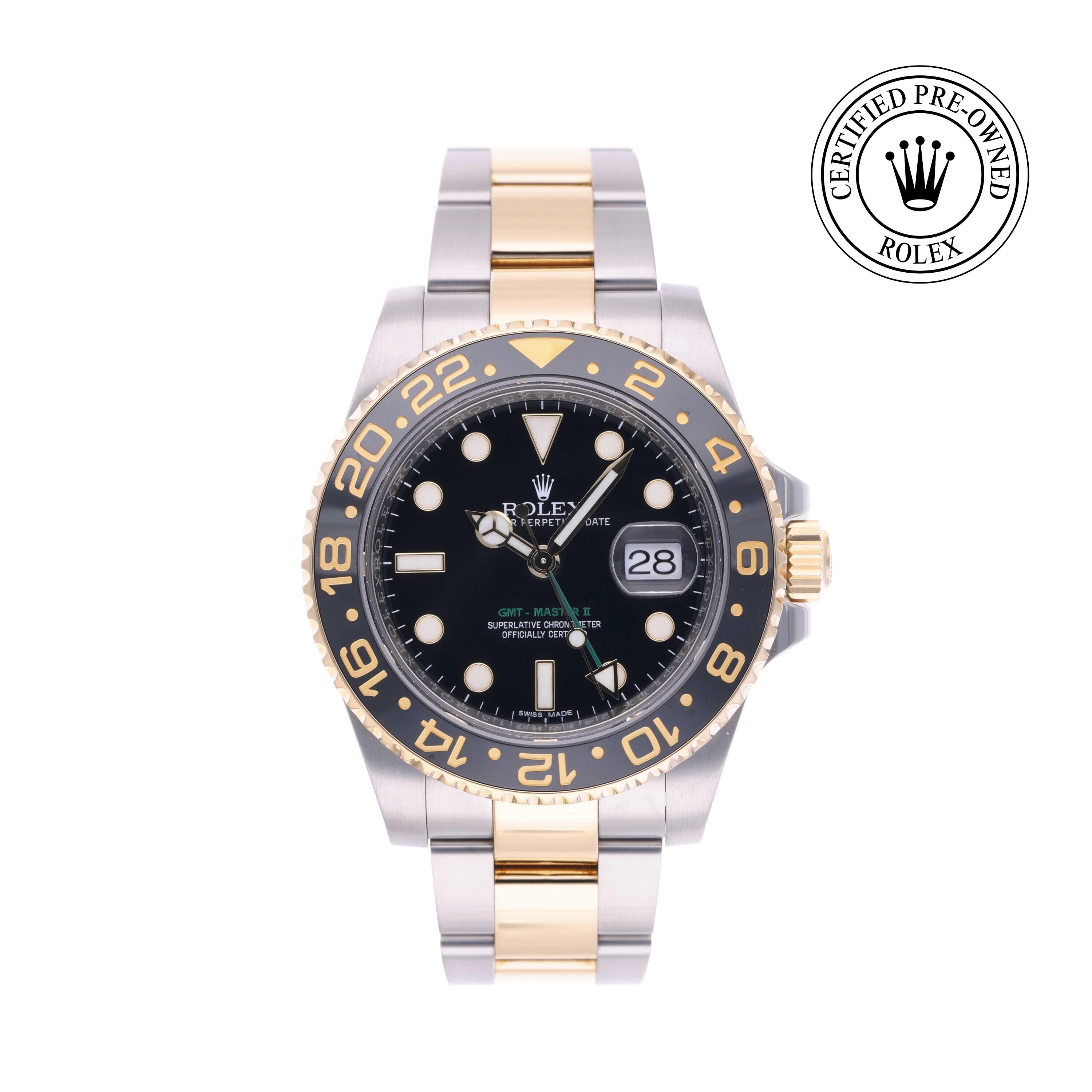Rolex Certified Pre-owned GMT M116713LN-0001 front on white background