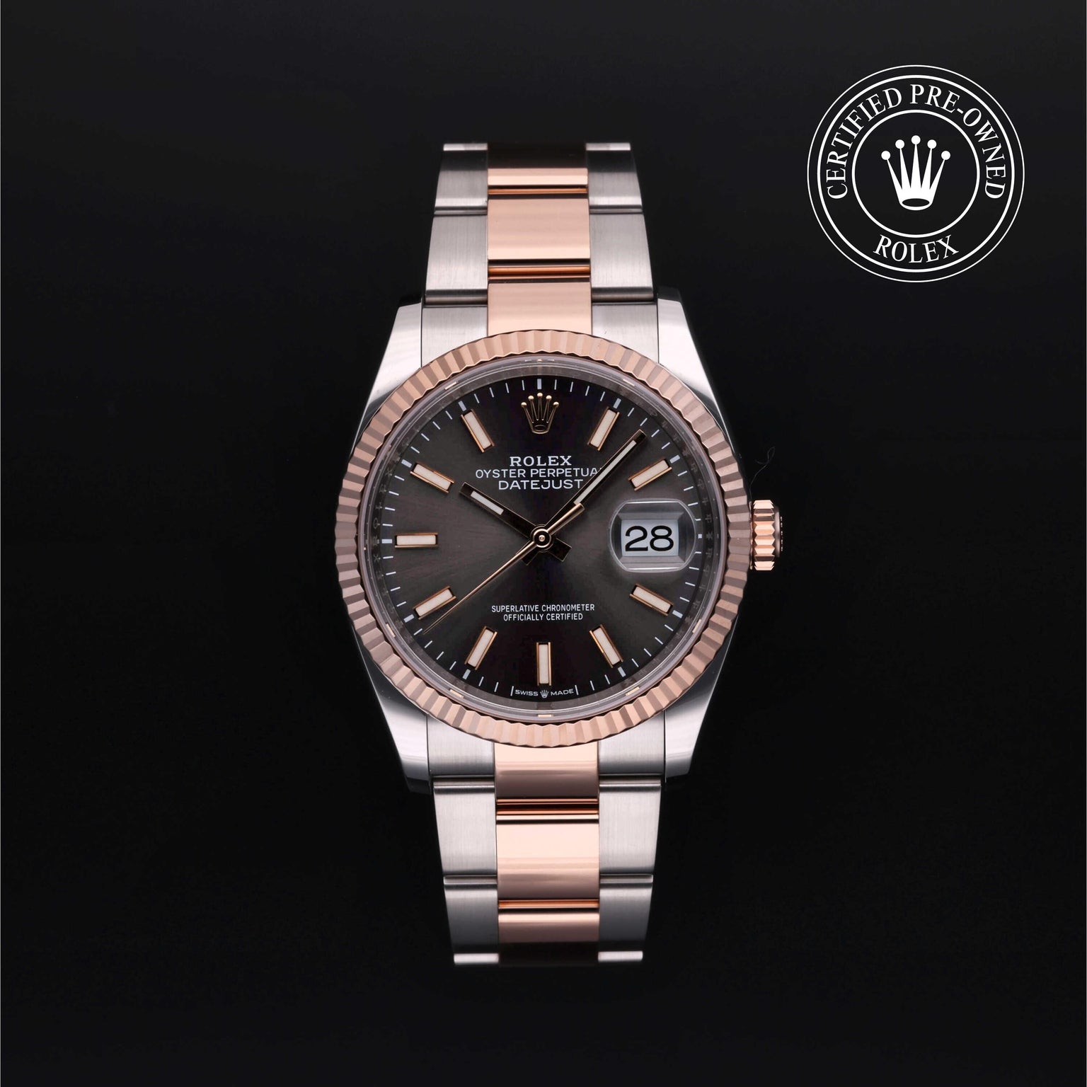 Rolex Certified Pre-owned Datejust M126231-0014 front on black background