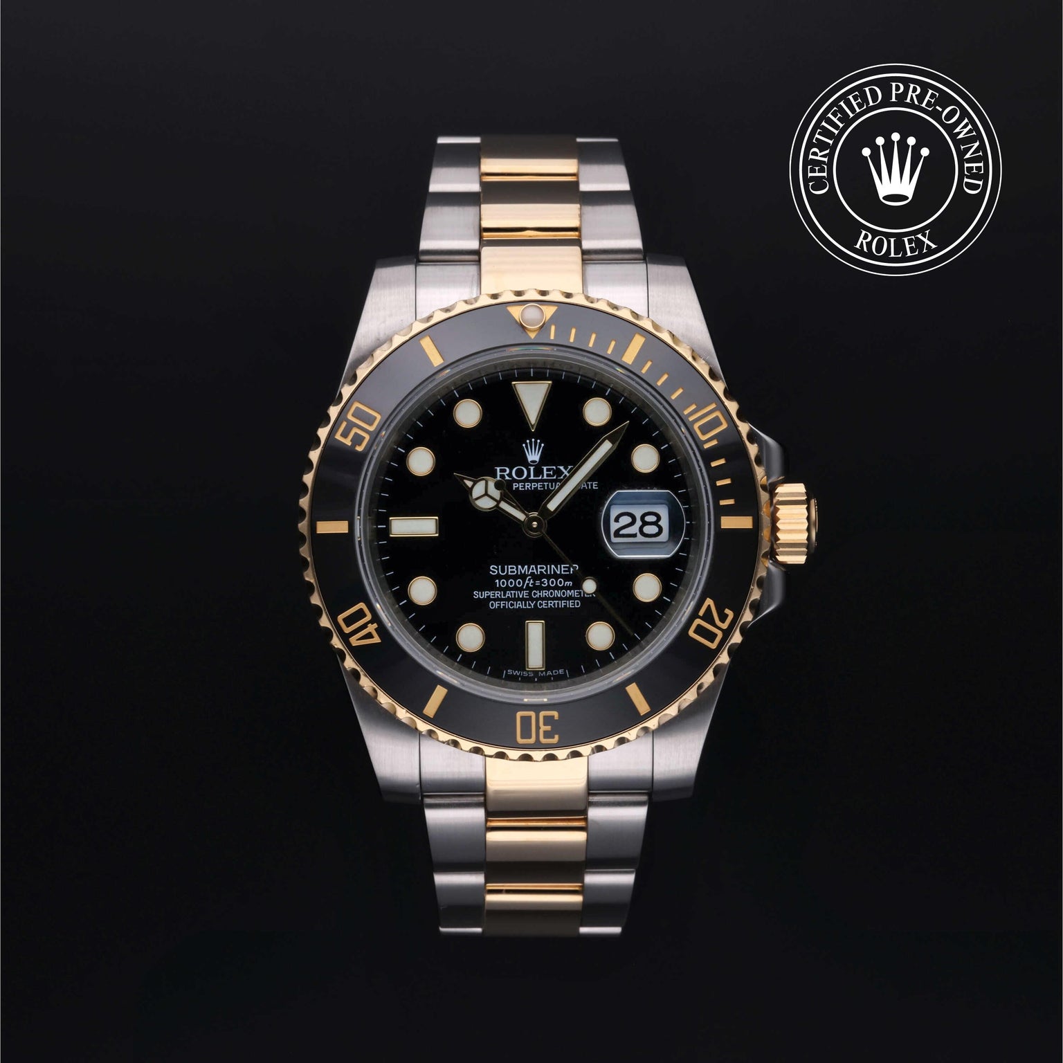 Rolex Certified Pre-owned Submariner M116613LN-0001 front on black background