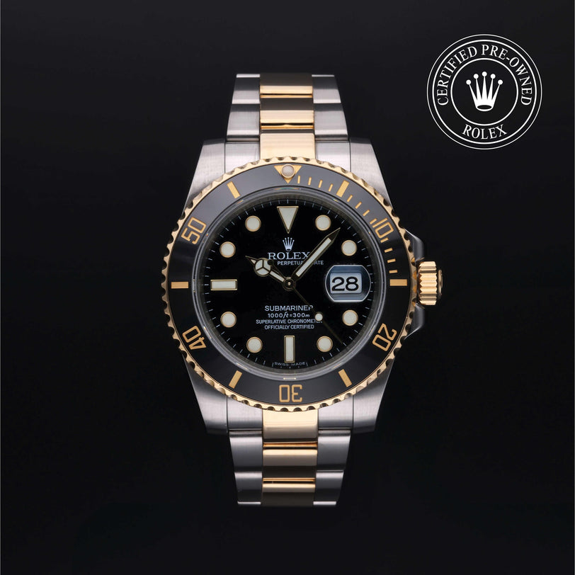 Rolex Certified Pre-owned Submariner M116613LN-0001 front on black background