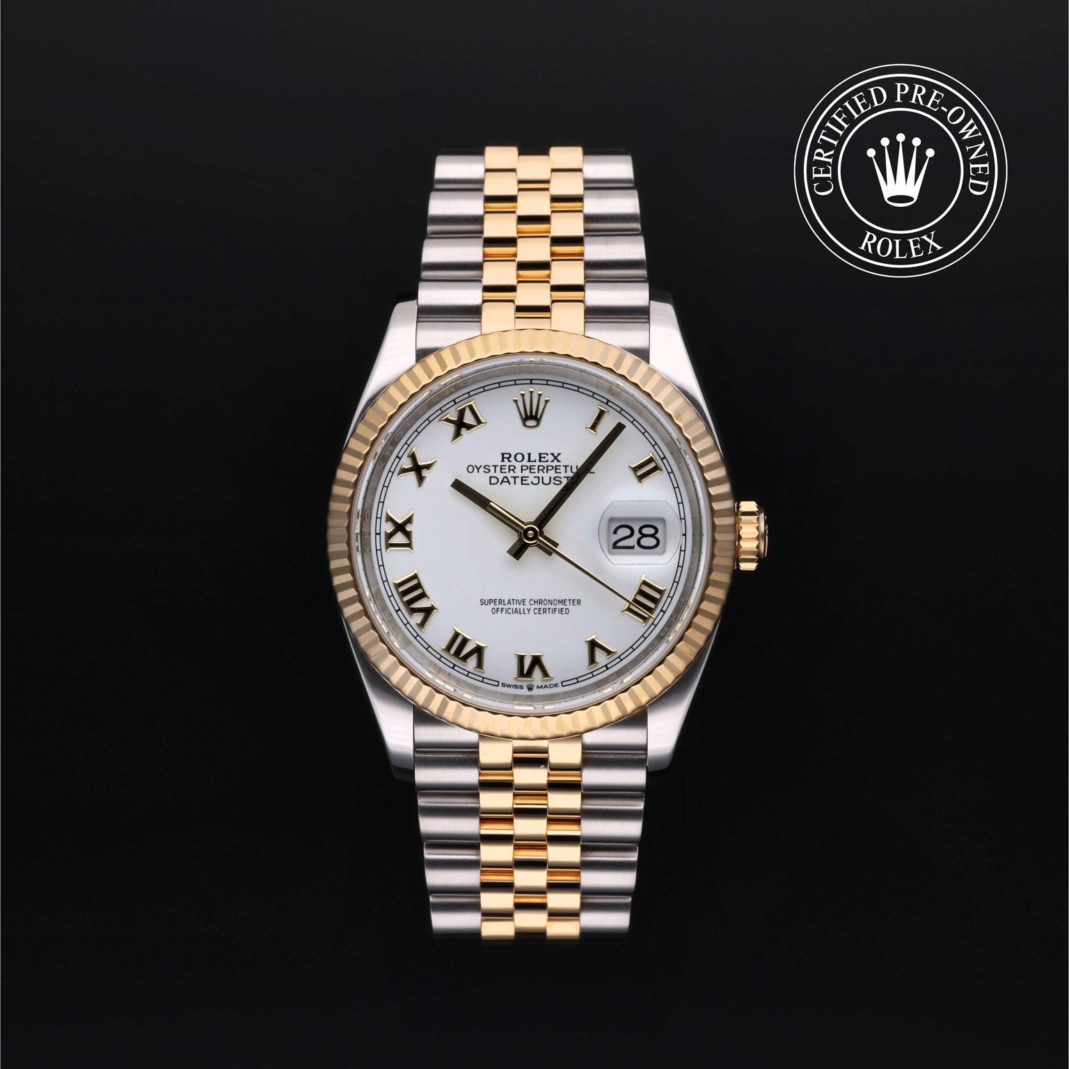 Rolex Certified Pre-owned Datejust M126233-0029 front on black background