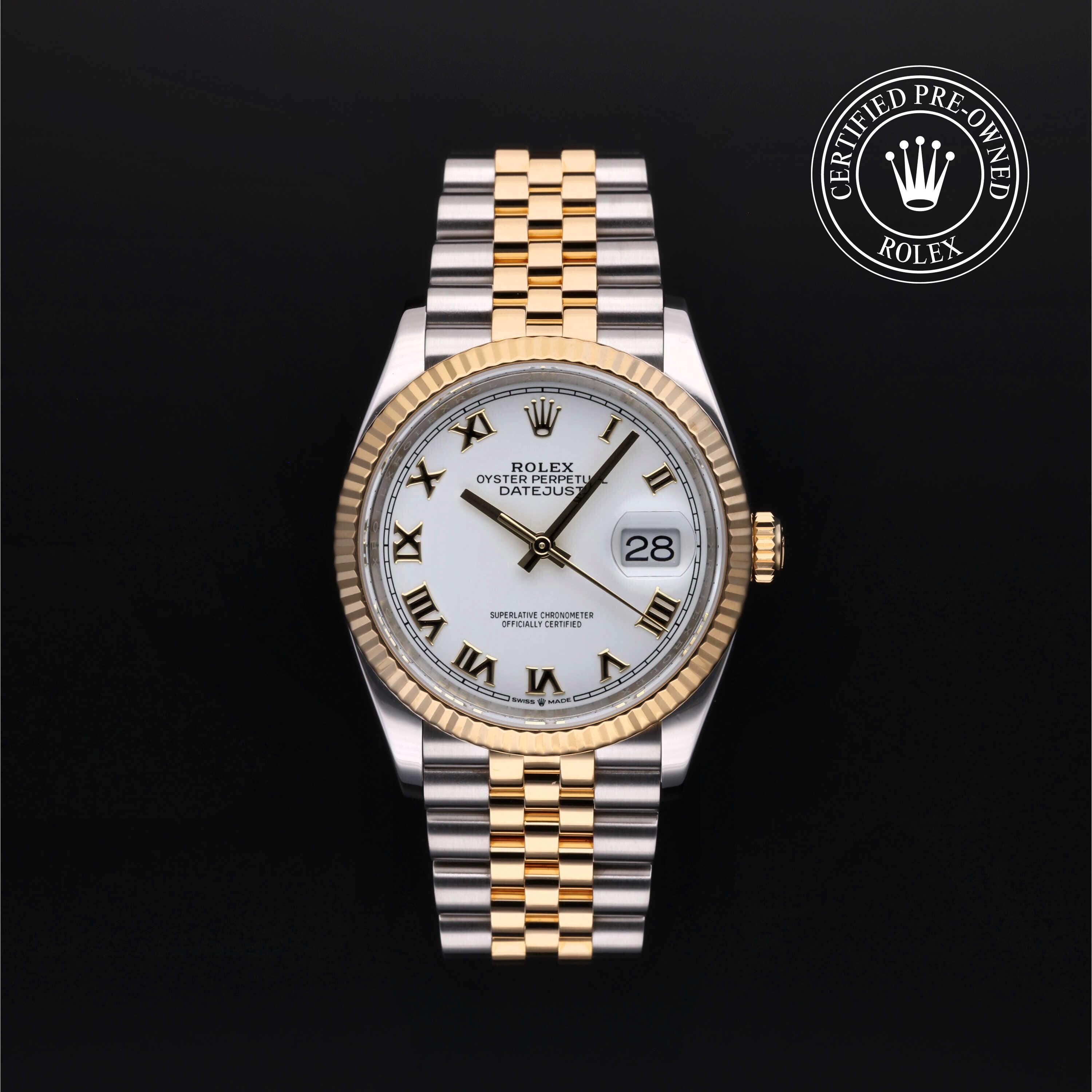 Rolex Certified Pre-owned Datejust M126233-0029 front on black background