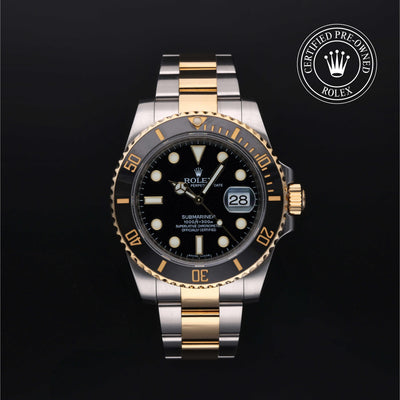 Rolex Certified Pre-owned Submariner M116613LN-0001 front on black background