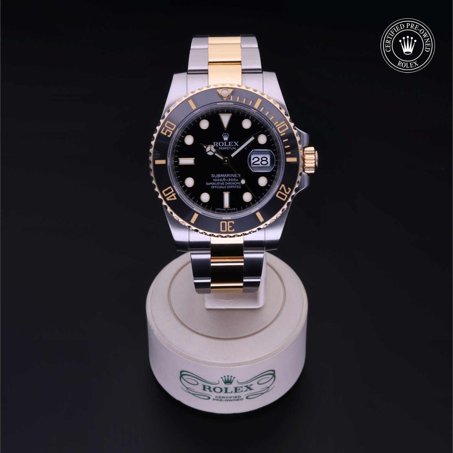 Rolex Certified Pre-owned Submariner M116613LN-0001 front on black background