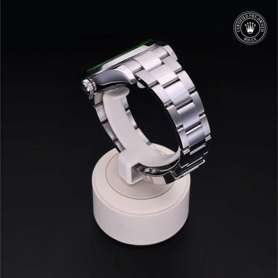 Rolex Certified Pre-owned Milgauss M116400GV-0002 front on black background