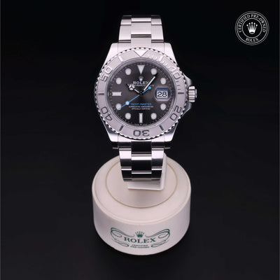Rolex Certified Pre-owned Yacht-Master M126622-0001 front on black background