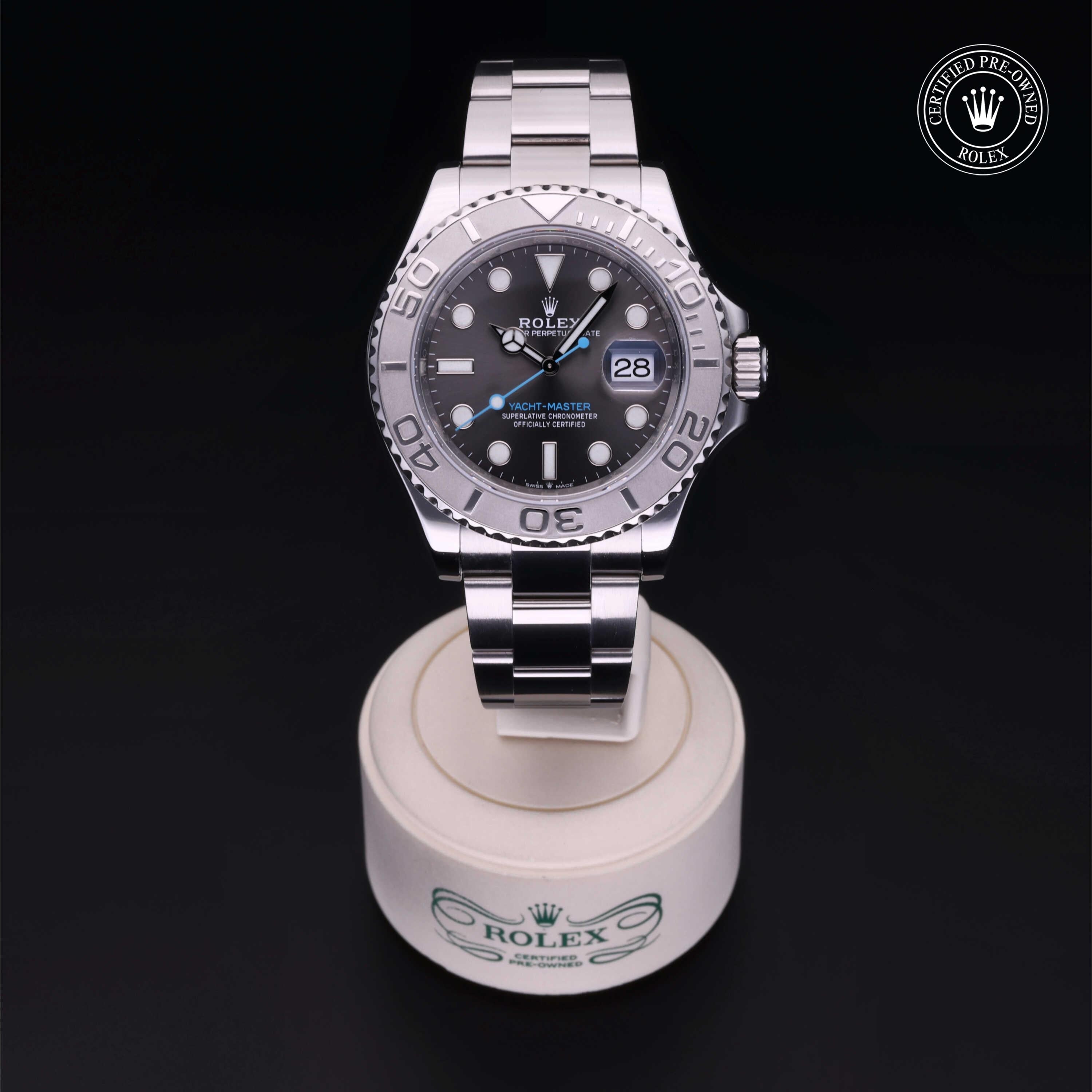 Rolex Certified Pre-owned Yacht-Master M126622-0001 front on black background