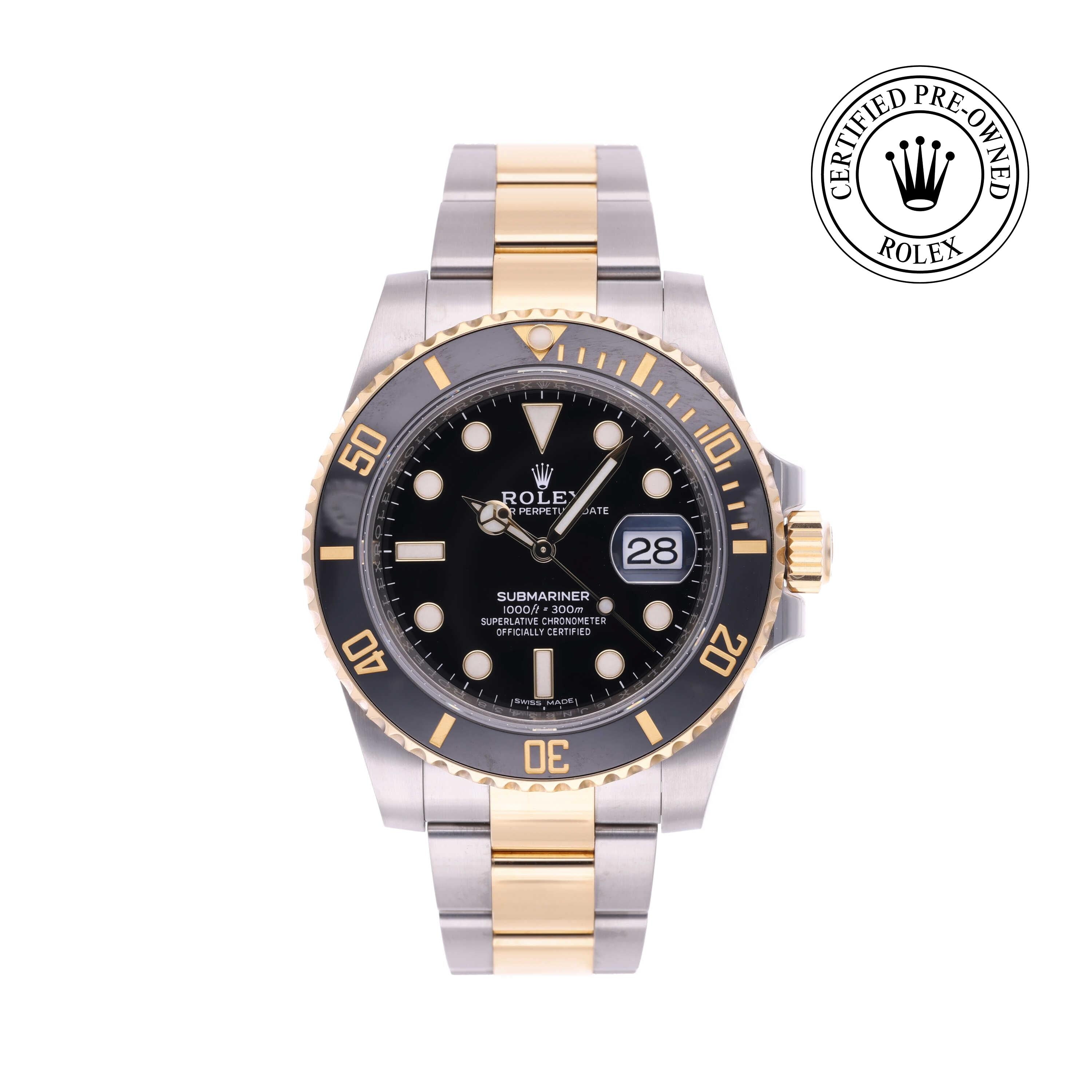 Rolex Certified Pre-owned Submariner M116613LN-0001 front on white background