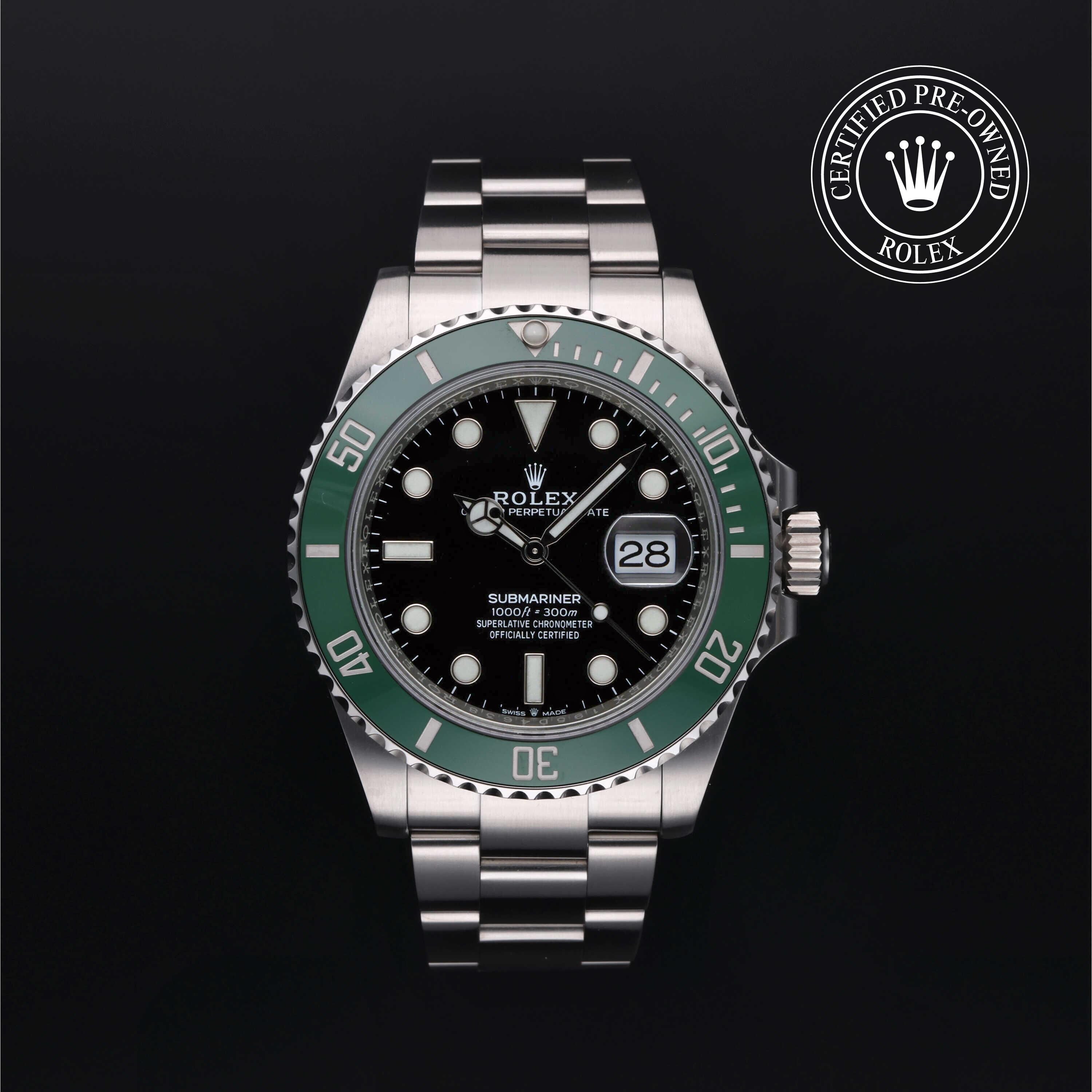 Rolex Certified Pre-owned Submariner M126610LV-0002 front on black background