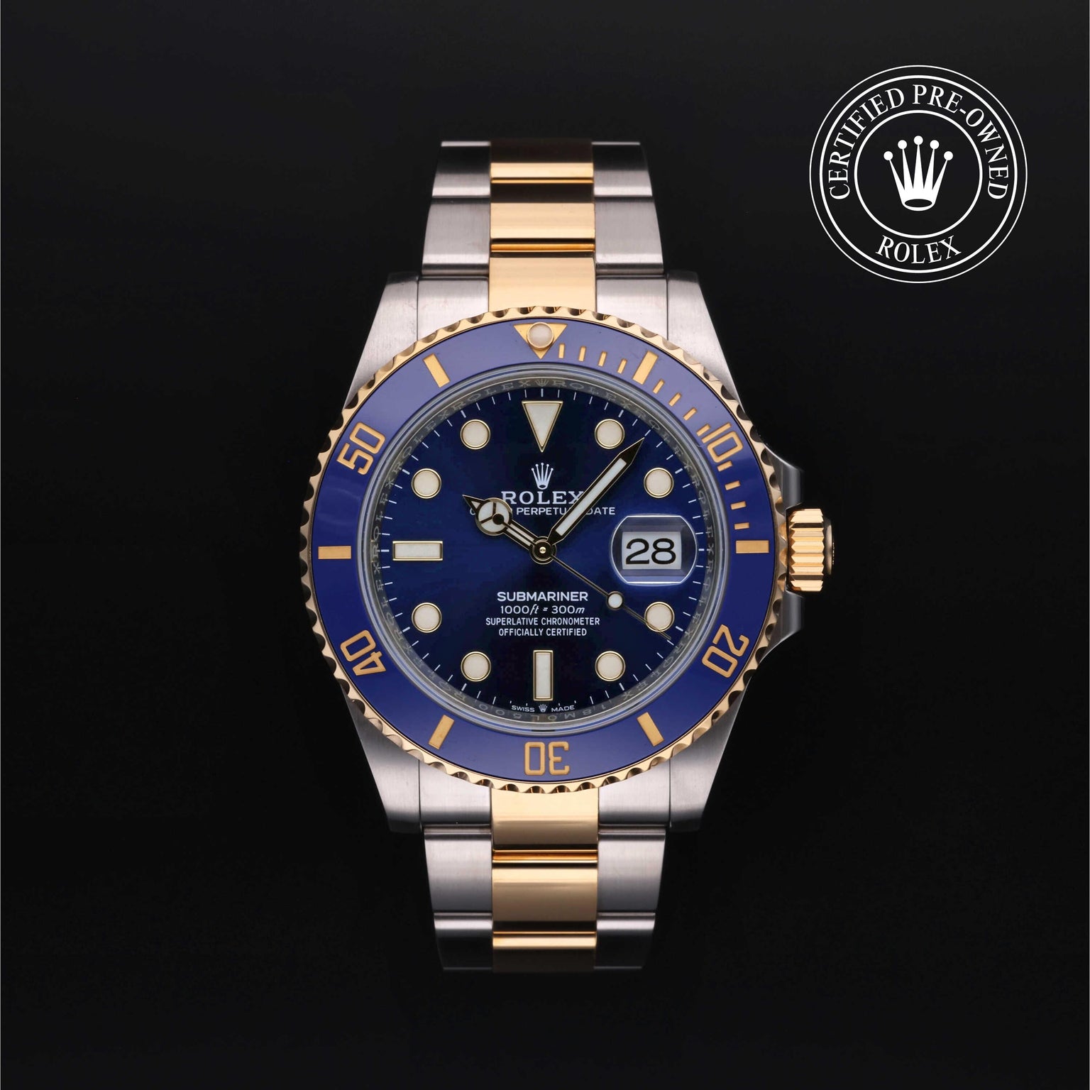Rolex Certified Pre-owned Submariner M126613LB-0002 front on black background
