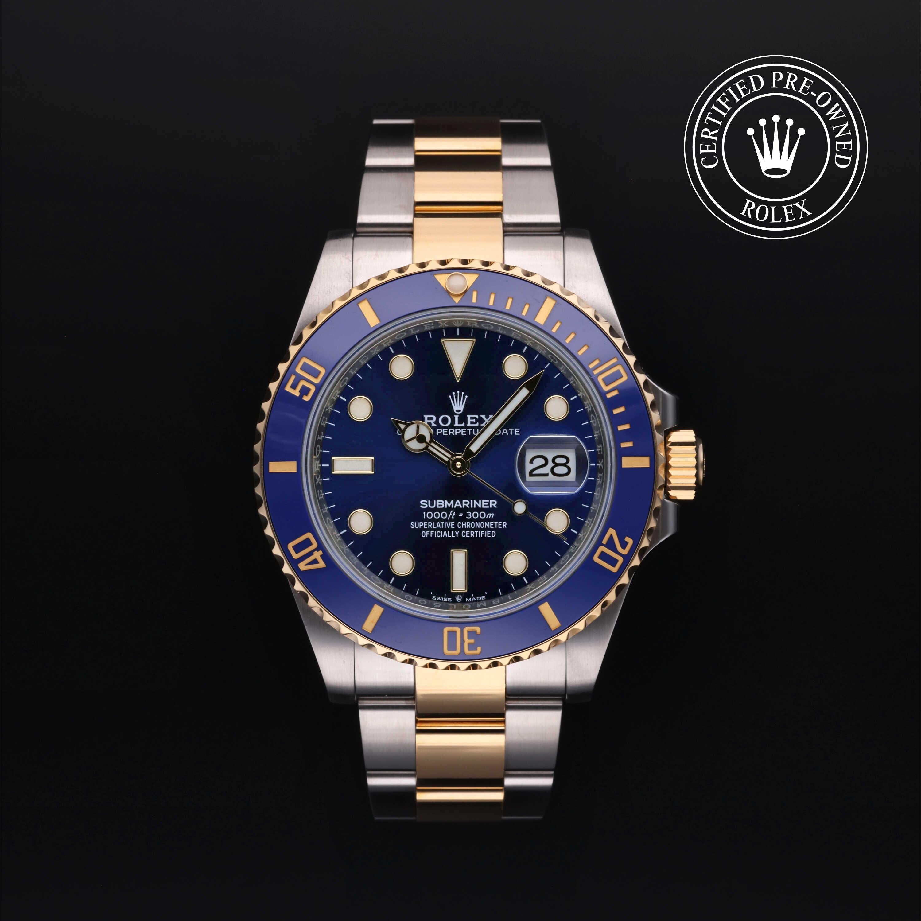 Rolex Certified Pre-owned Submariner M126613LB-0002 front on black background