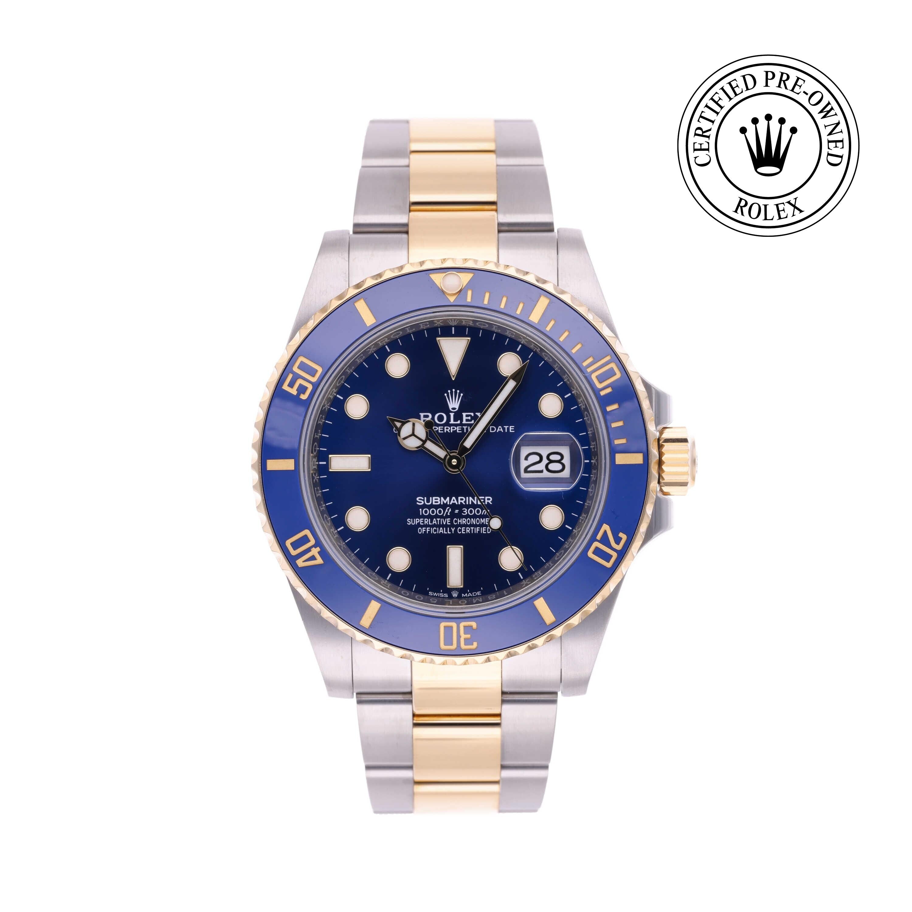 Rolex Certified Pre-owned Submariner M126613LB-0002 front on white background
