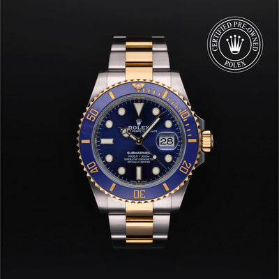 Rolex Certified Pre-owned Submariner M126613LB-0002 front on black background