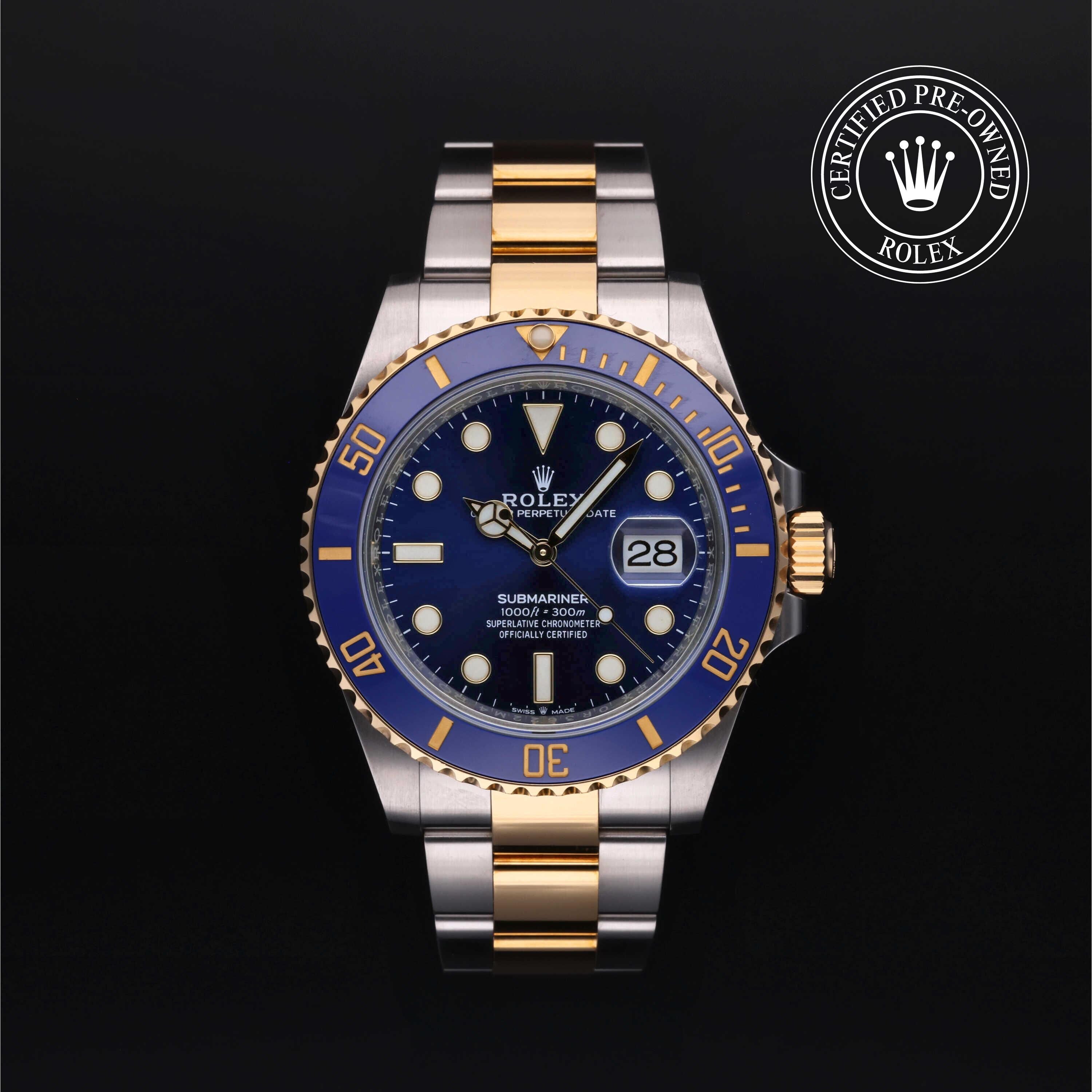 Rolex Certified Pre-owned Submariner M126613LB-0002 front on black background