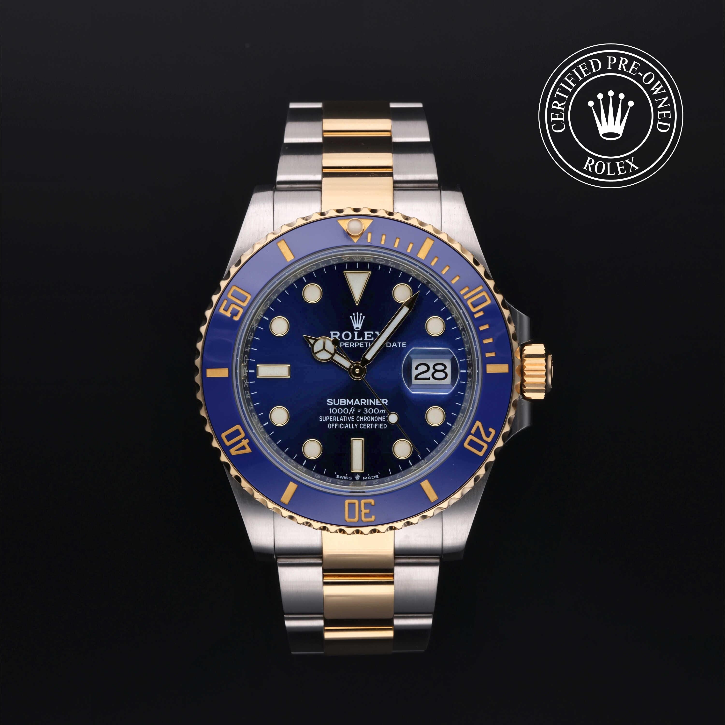 Rolex Certified Pre-owned Submariner M126613LB-0002 front on black background