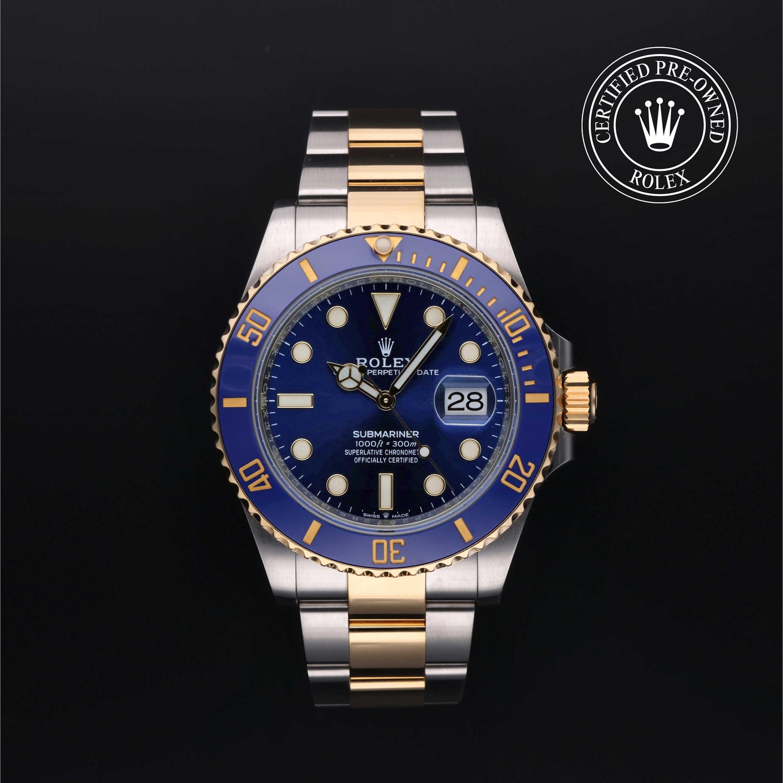 Rolex Certified Pre-owned Submariner M126613LB-0002 front on black background