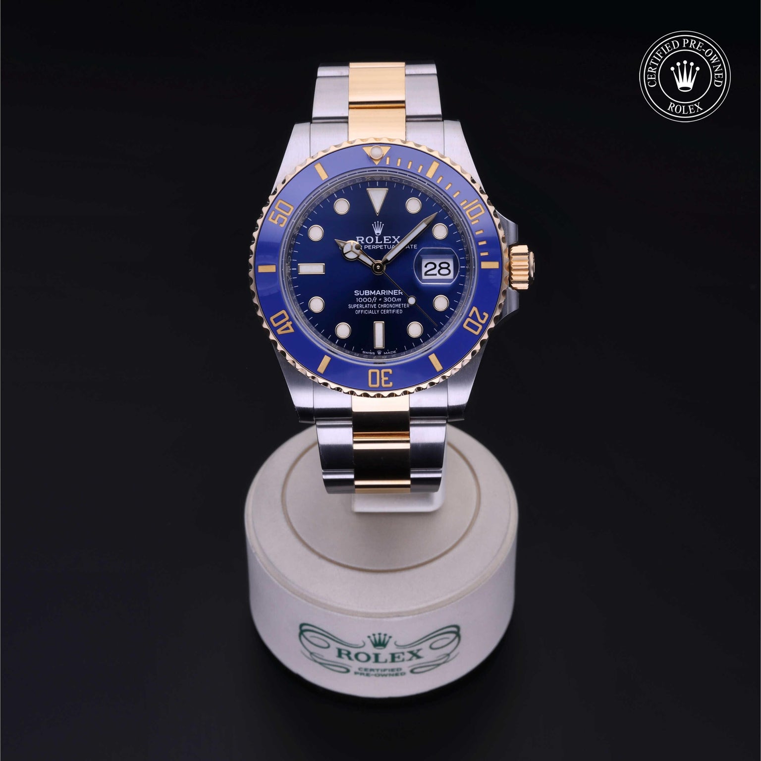 Rolex Certified Pre-owned Submariner M126613LB-0002 front on black background