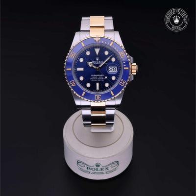 Rolex Certified Pre-owned Submariner M126613LB-0002 front on black background