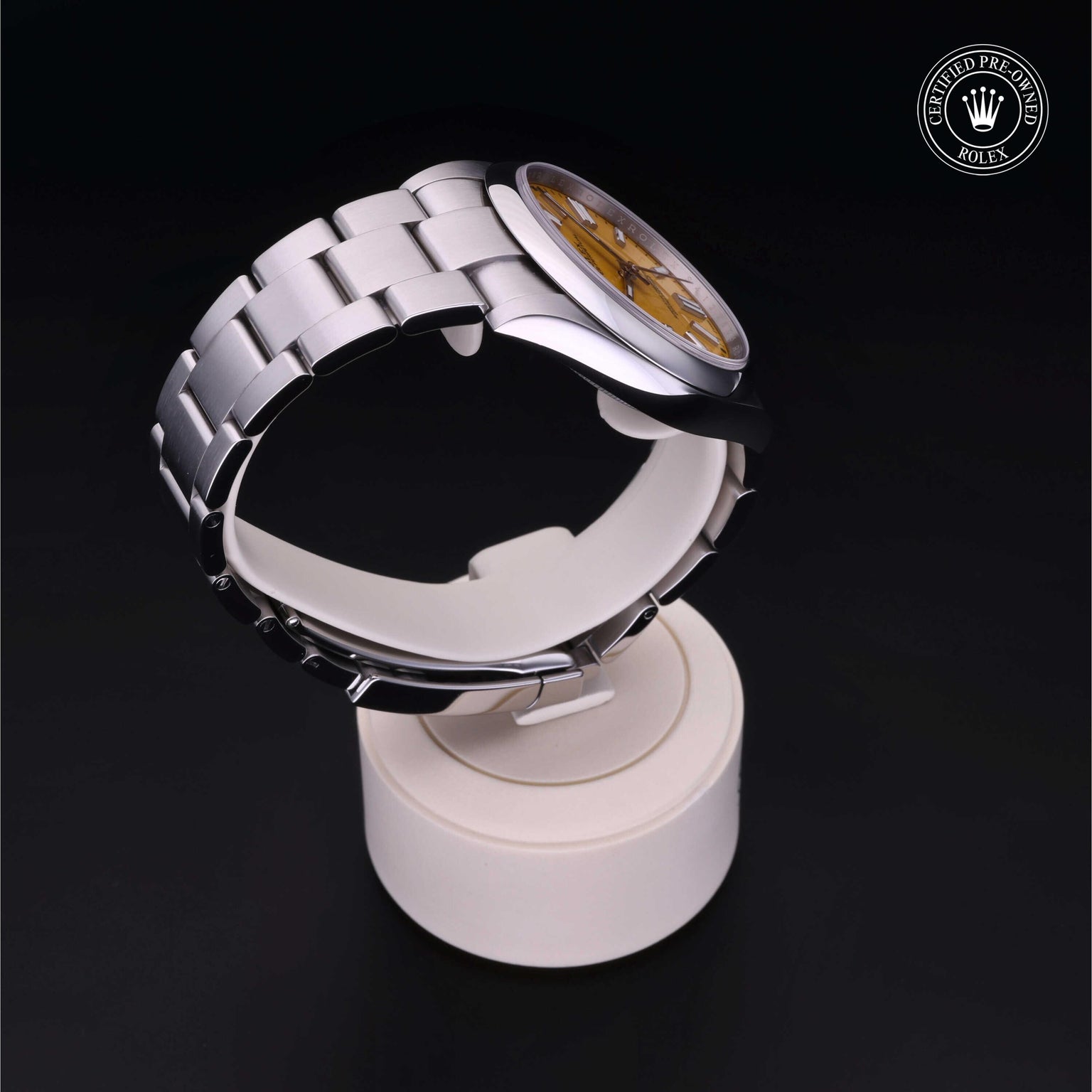 Rolex Certified Pre-owned Oyster Perpetual M124300-0004 front on black background