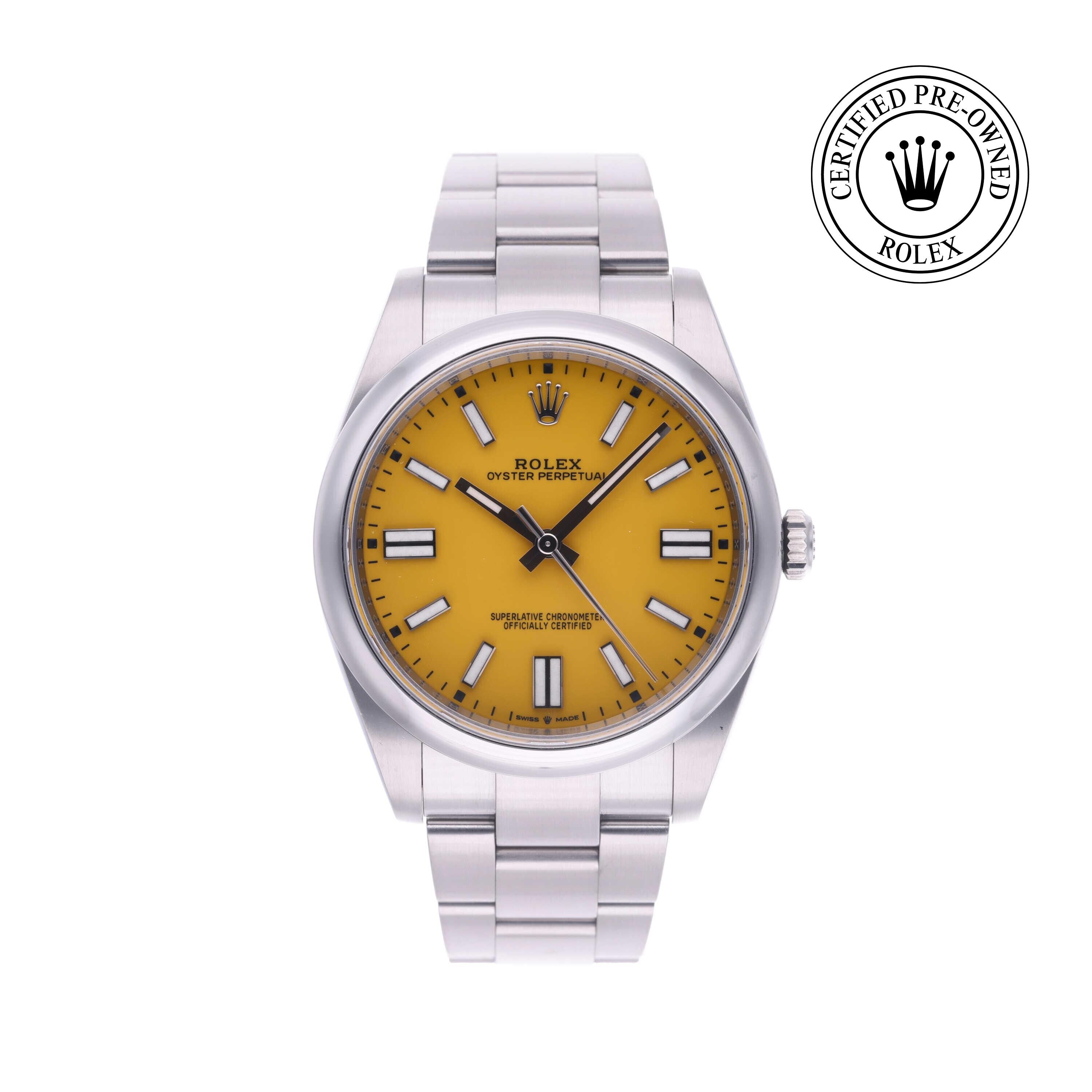 Rolex Certified Pre-owned Oyster Perpetual M124300-0004 front on white background