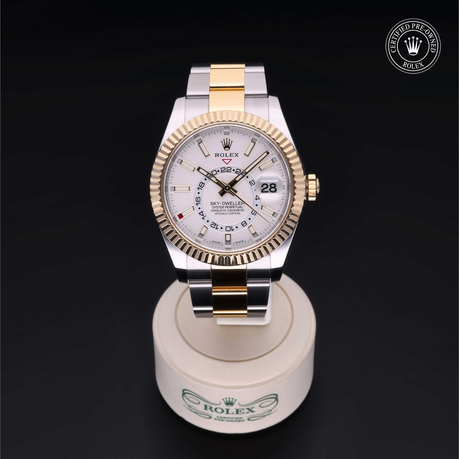Rolex Certified Pre-owned Sky-Dweller M326933-0009 front on black background